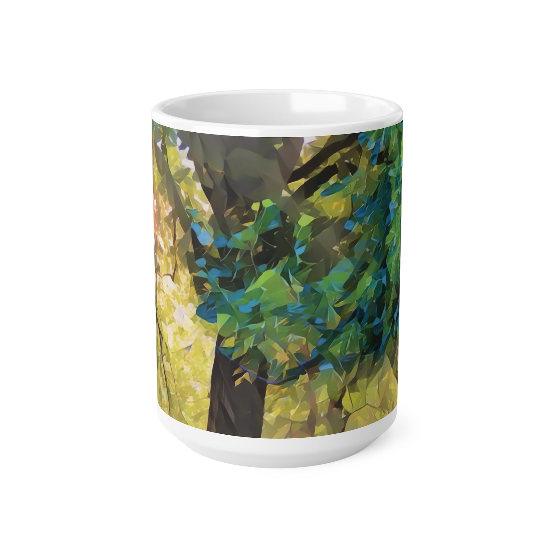 Ceramic White Cup 15oz - Poly Art - Tree Crown (Variant 2)