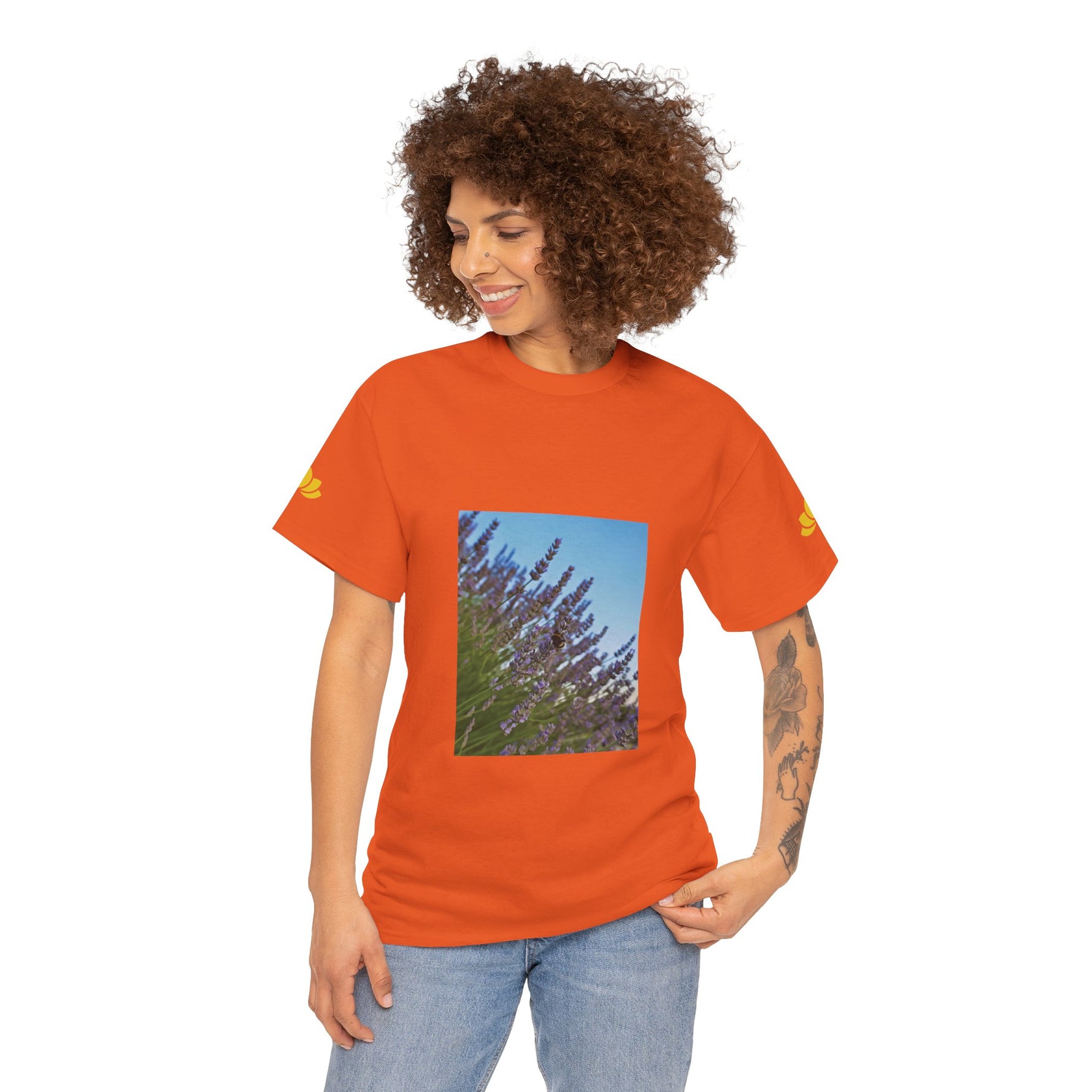 Unisex Heavy Cotton Tee - Flower of Lavender with Bombus