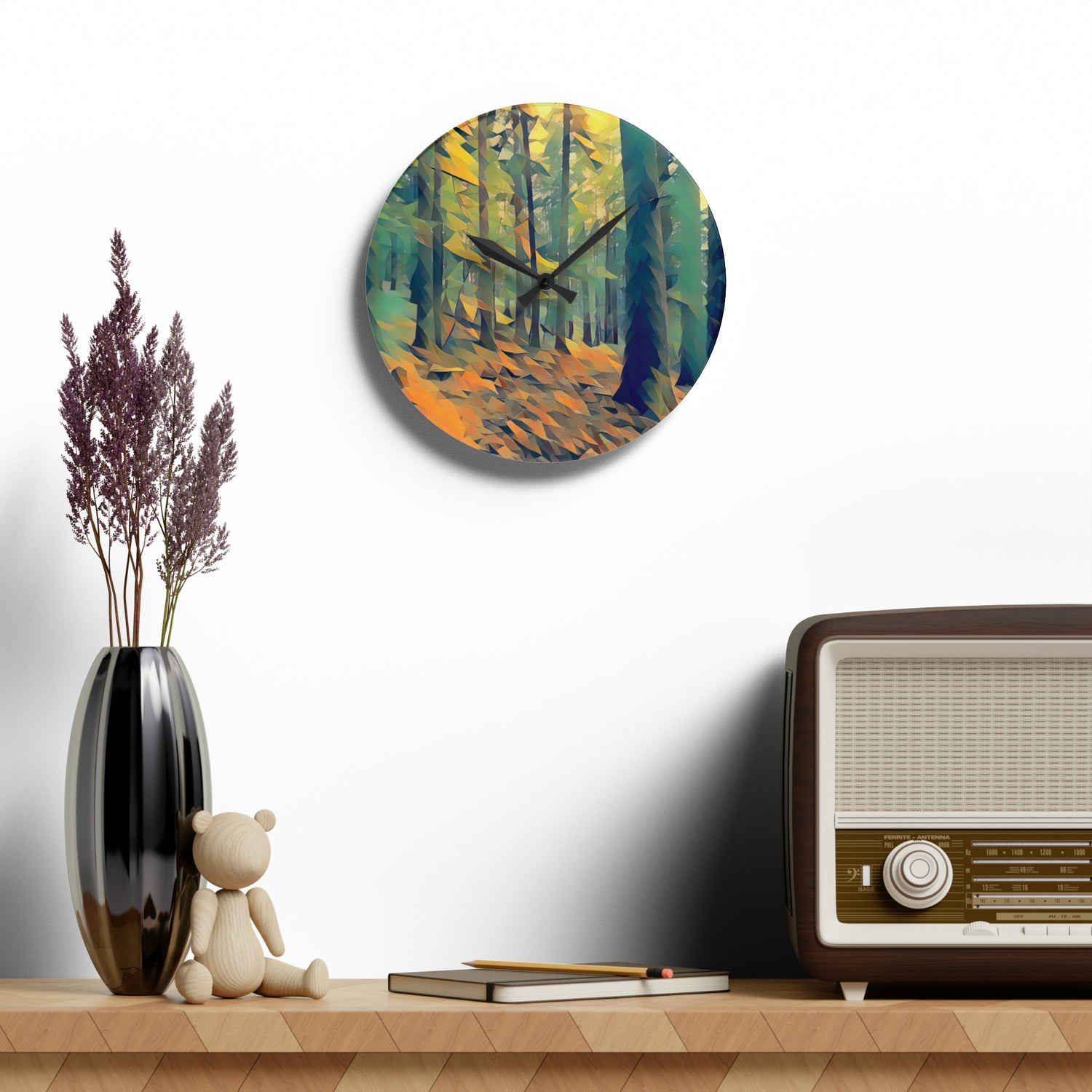 Acrylic Wall Clock - Poly Art - Forest, a Path (Variant 2)