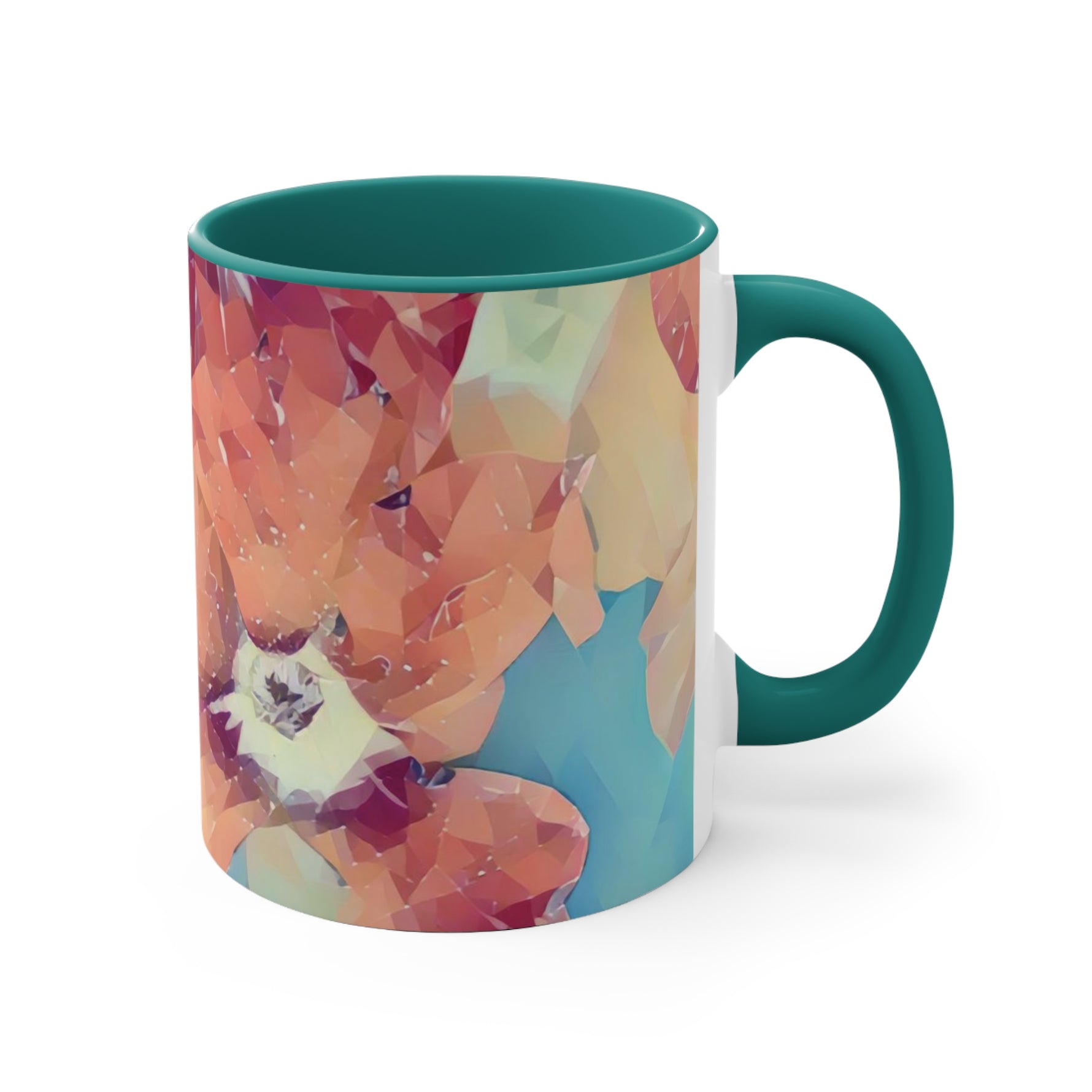 Mug 11oz - Poly Art - Flowers in sky blue and red (Variant 1)