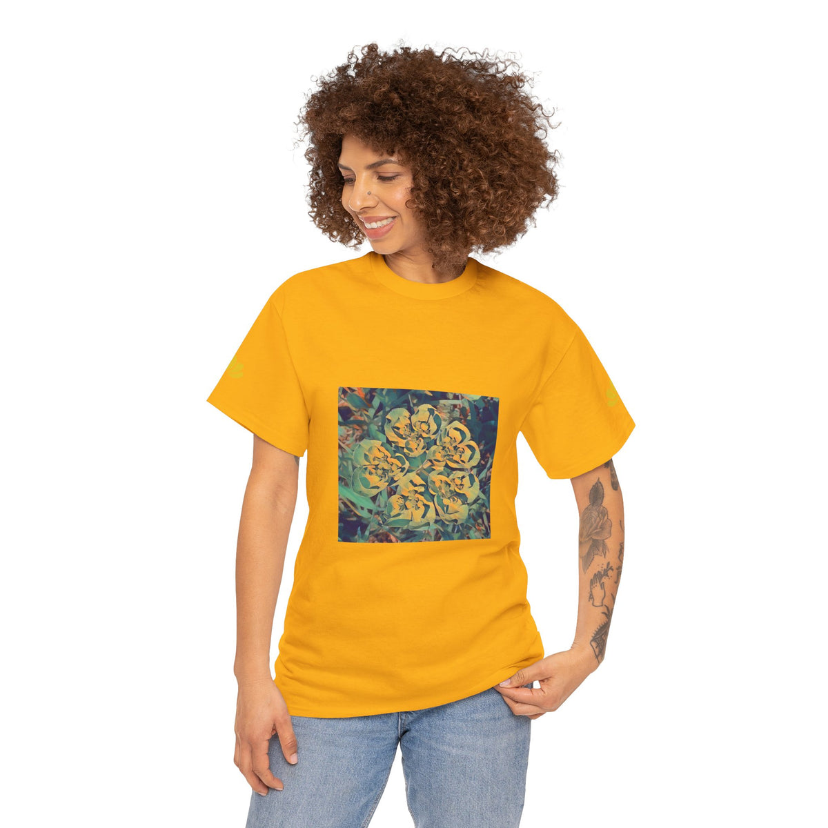 Unisex Heavy Cotton Tee - Poly Art - Flower of Euphorbia Helioscopia