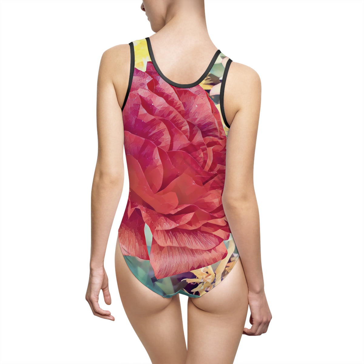 Swimsuit - Poly Art - Flower of Dahlia in Red