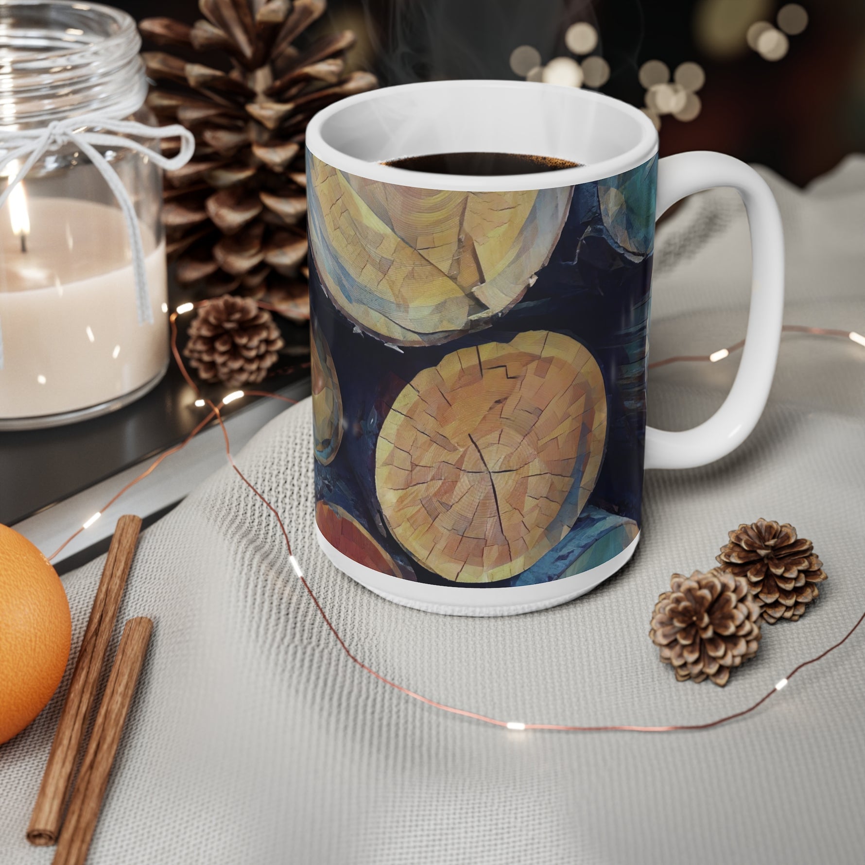 Ceramic White Cup 15oz - Poly Art - Wooden Trunks (Variant 3)