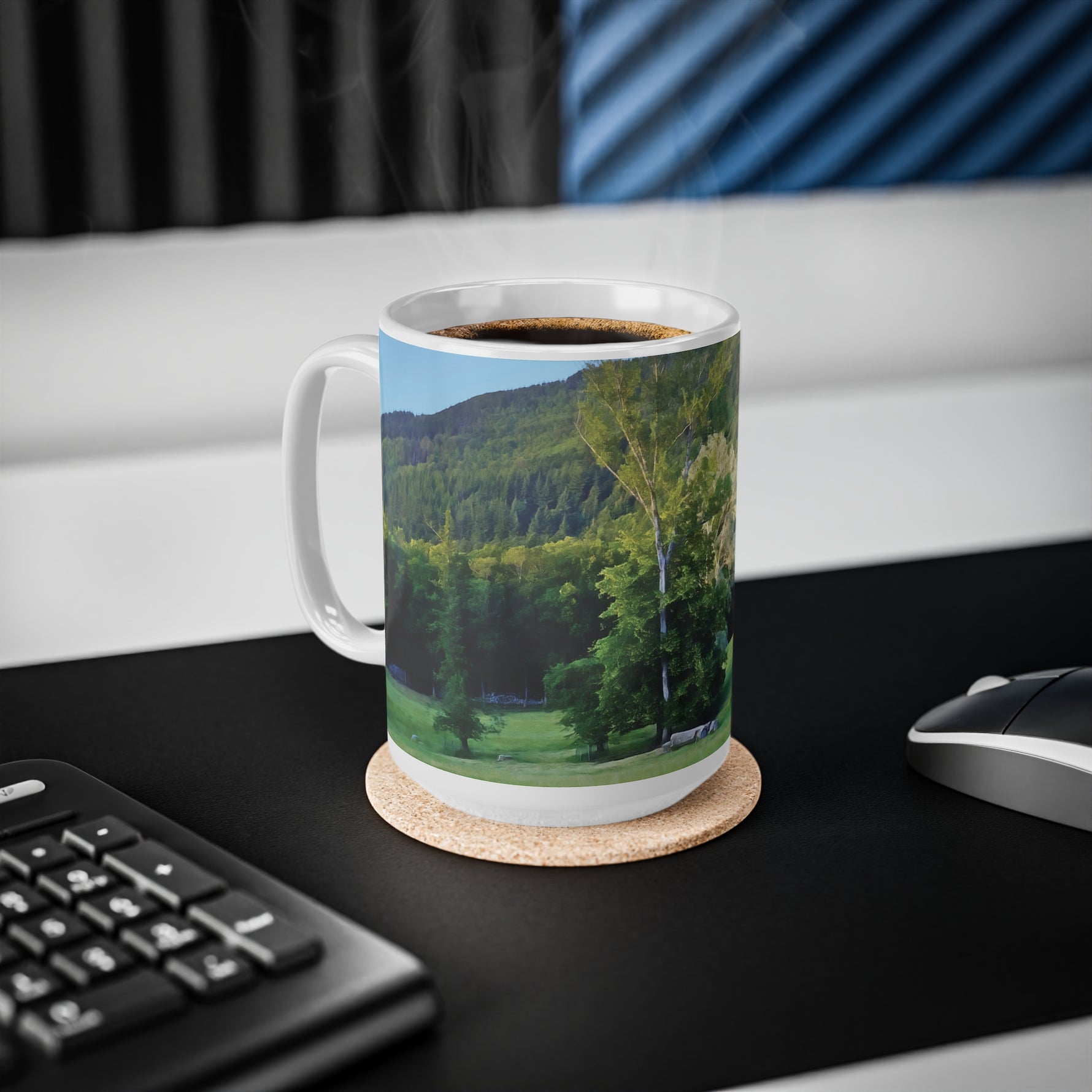 Ceramic White Cup 15oz - Tree in a lawn