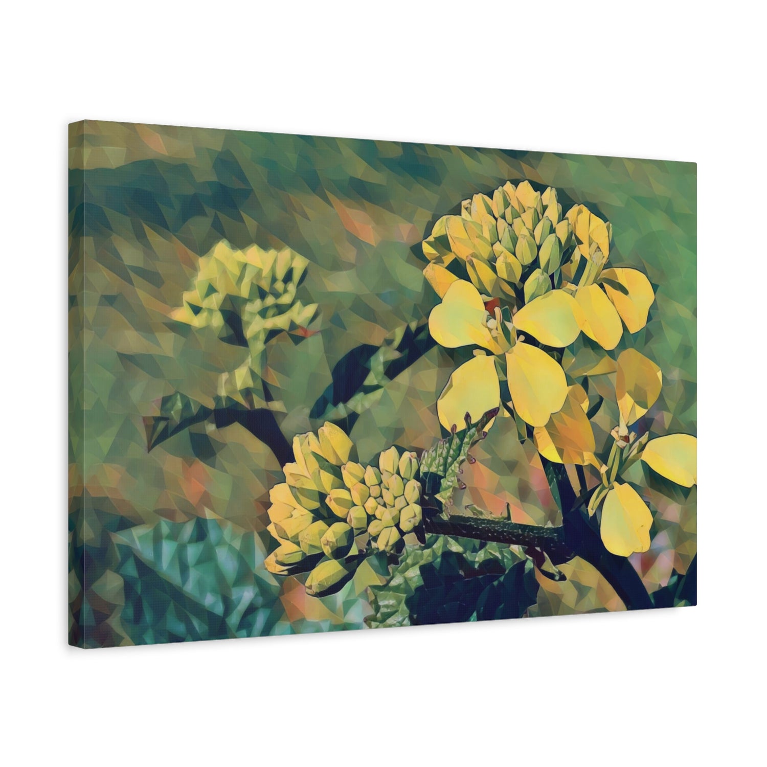 Stretched Matte Canvas - Poly Art - Flower, Yellow
