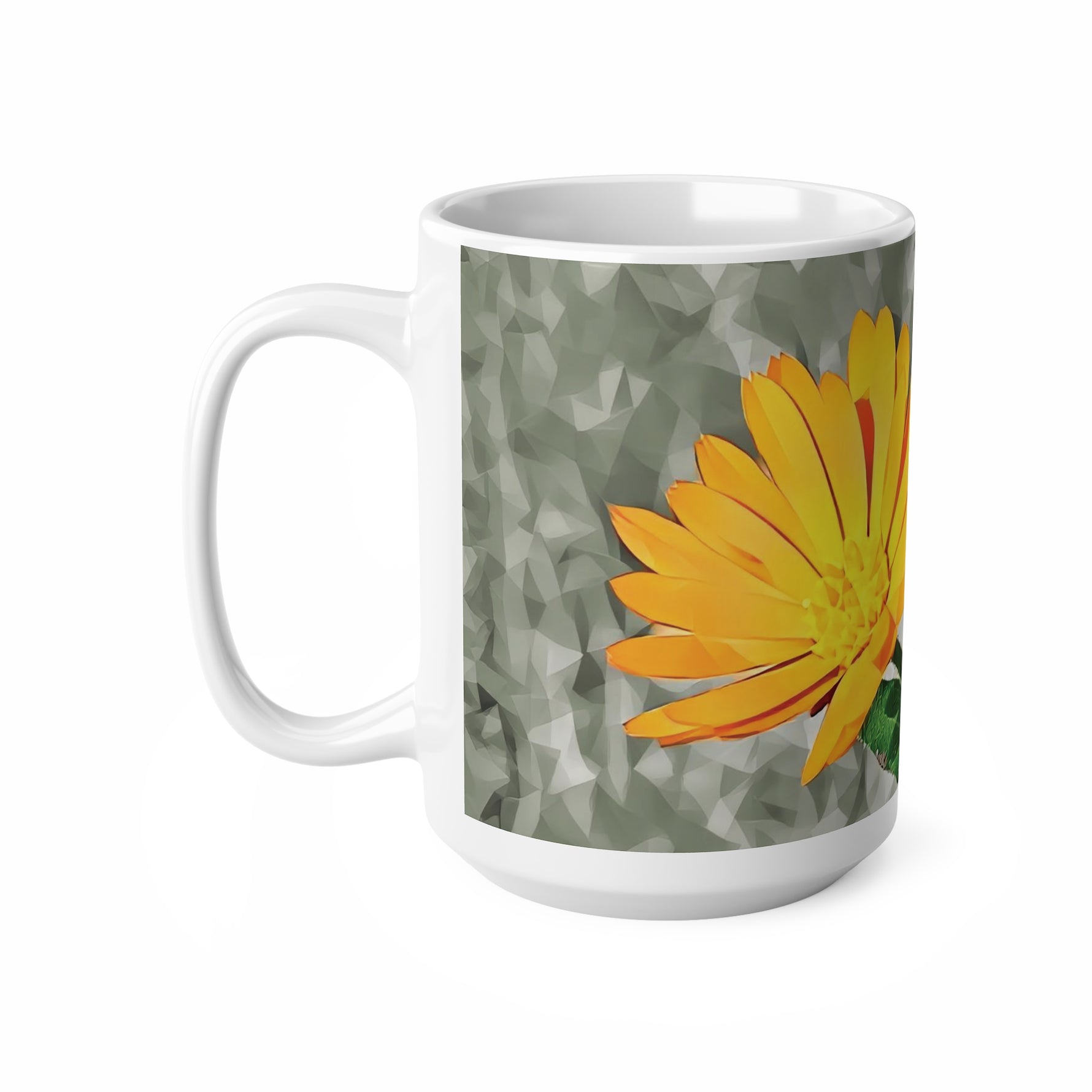 Ceramic White Cup 15oz - Poly Art - Flower of Calendula (Variant 1)