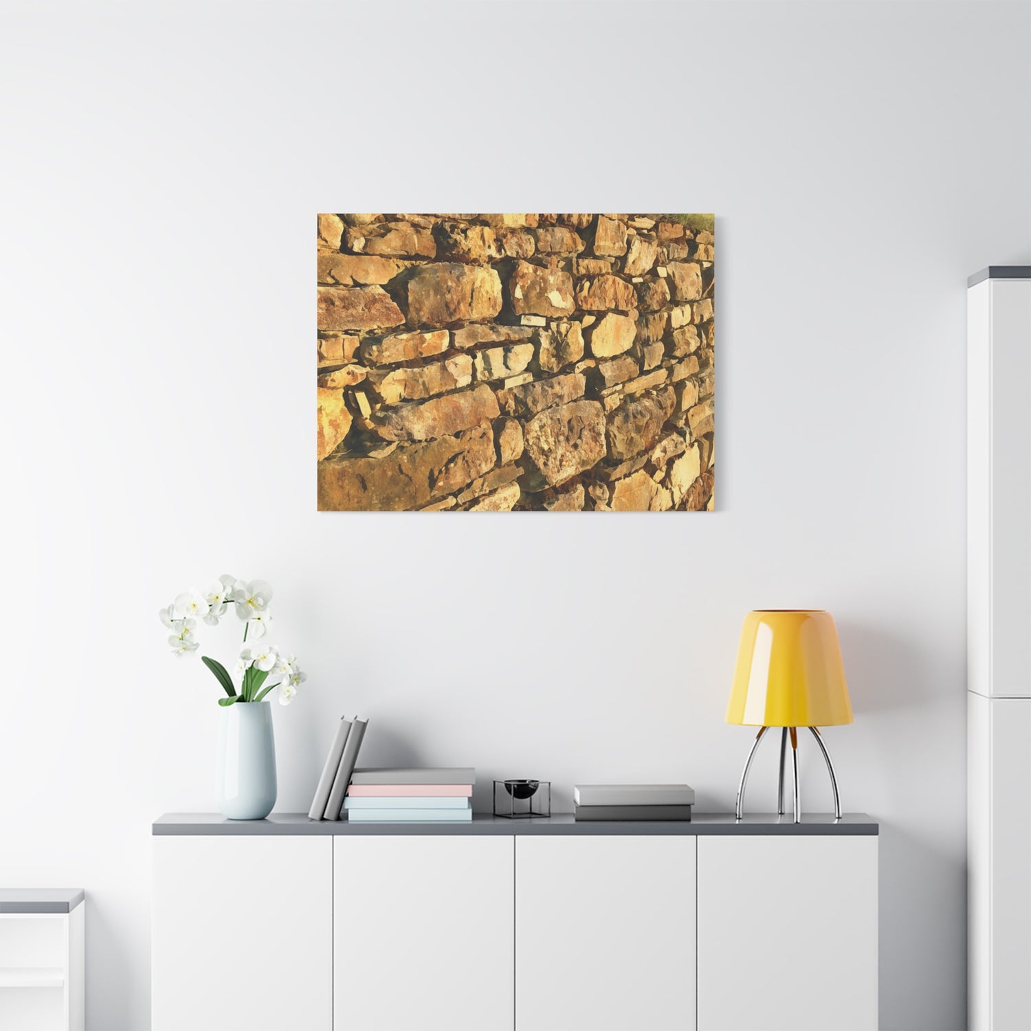 Stretched Matte Canvas - Stone Wall at Sunset