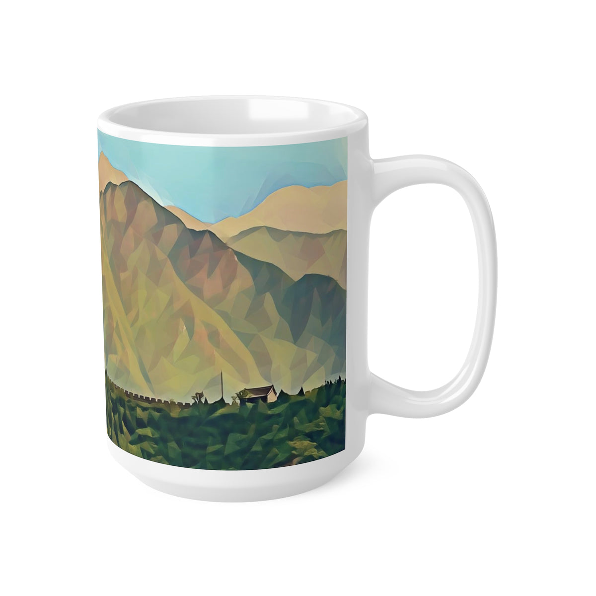 Ceramic White Cup 15oz - Poly Art - China's Great Wall (Variant 1)