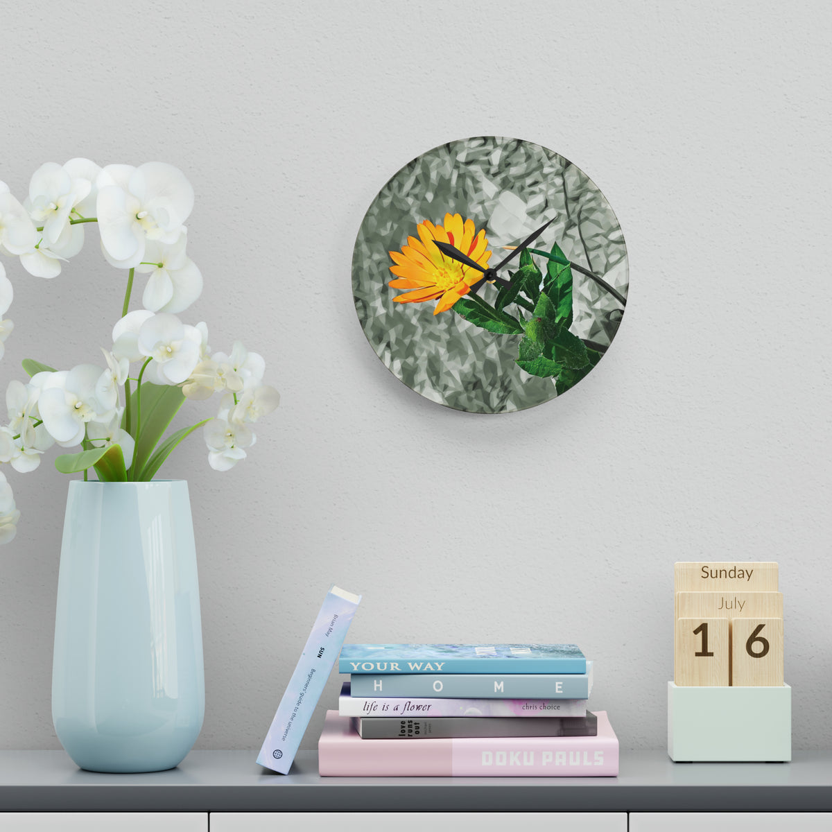 Acrylic Wall Clock - Poly Art - Flower of Calendula (Variant 1)