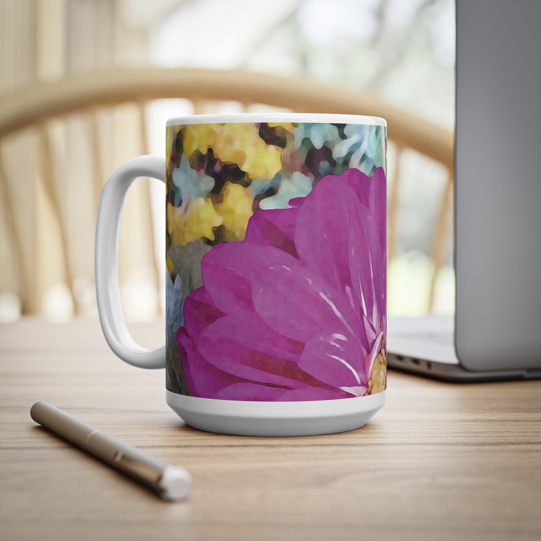 Ceramic White Cup 15oz - Flower of Dahlia