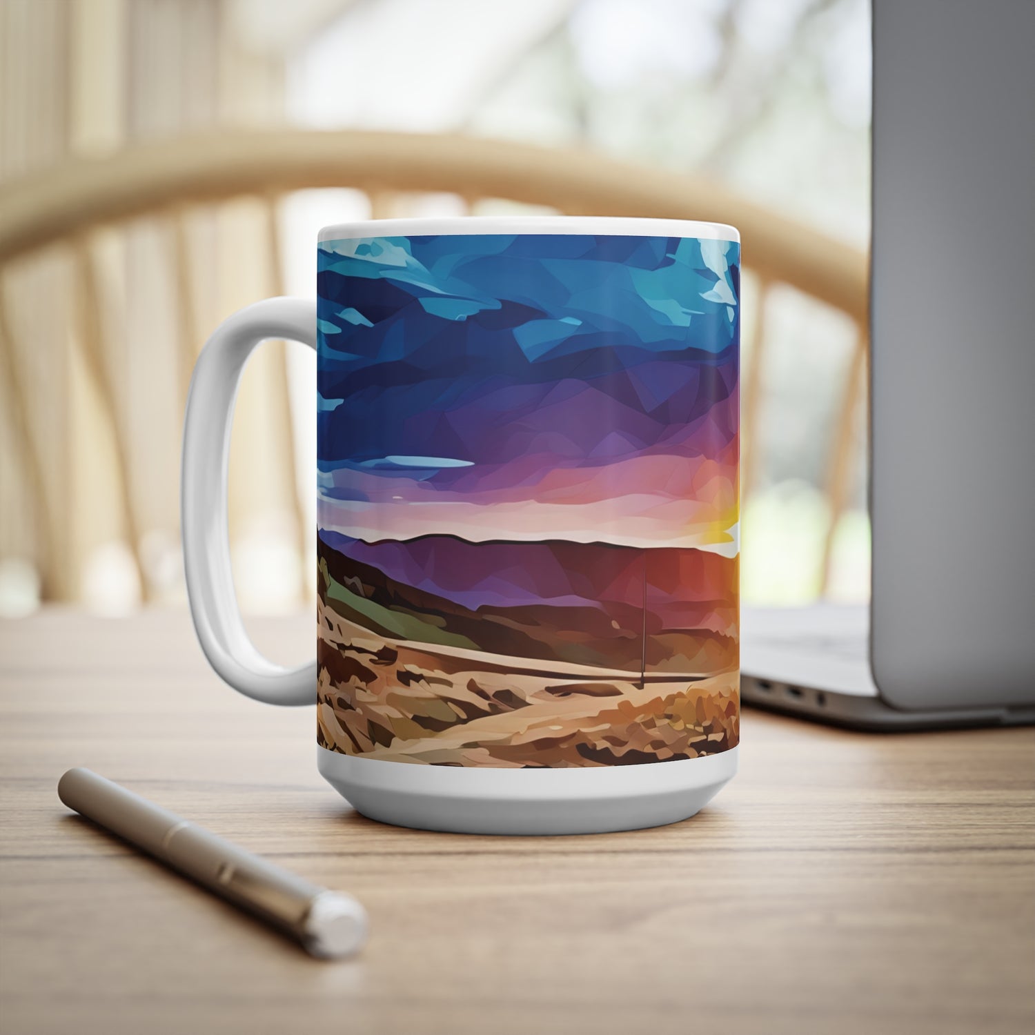 Ceramic White Cup 15oz - Poly Art - Tuscan Landscape (Variant 2)