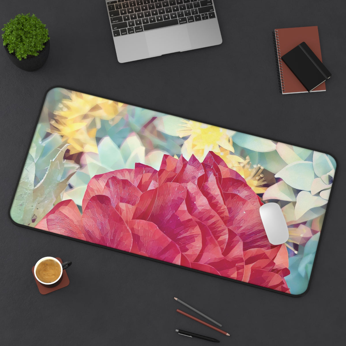 Desk Mat - Poly Art - Flower of Dahlia in red (Variant 1)