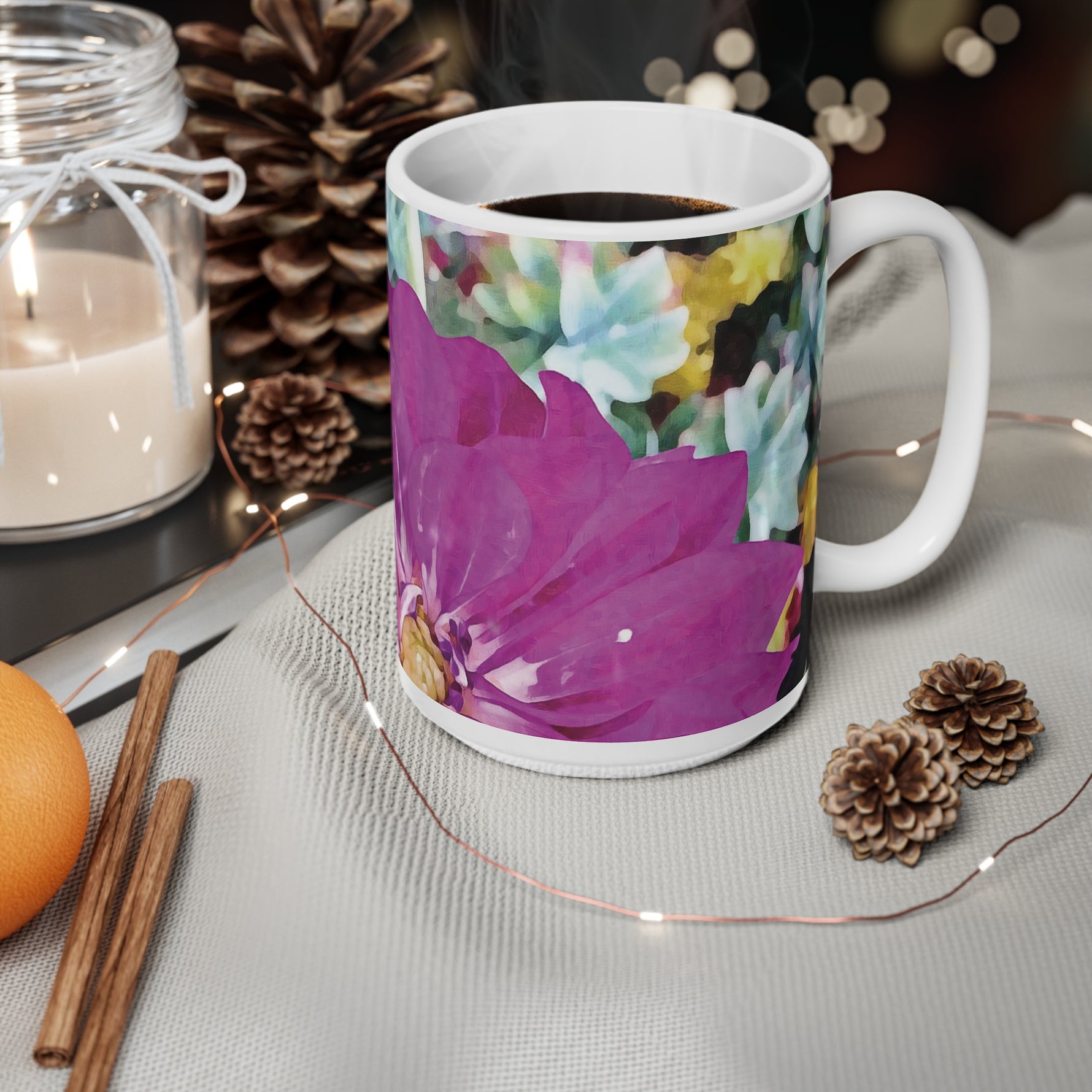 Ceramic White Cup 15oz - Flower of Dahlia