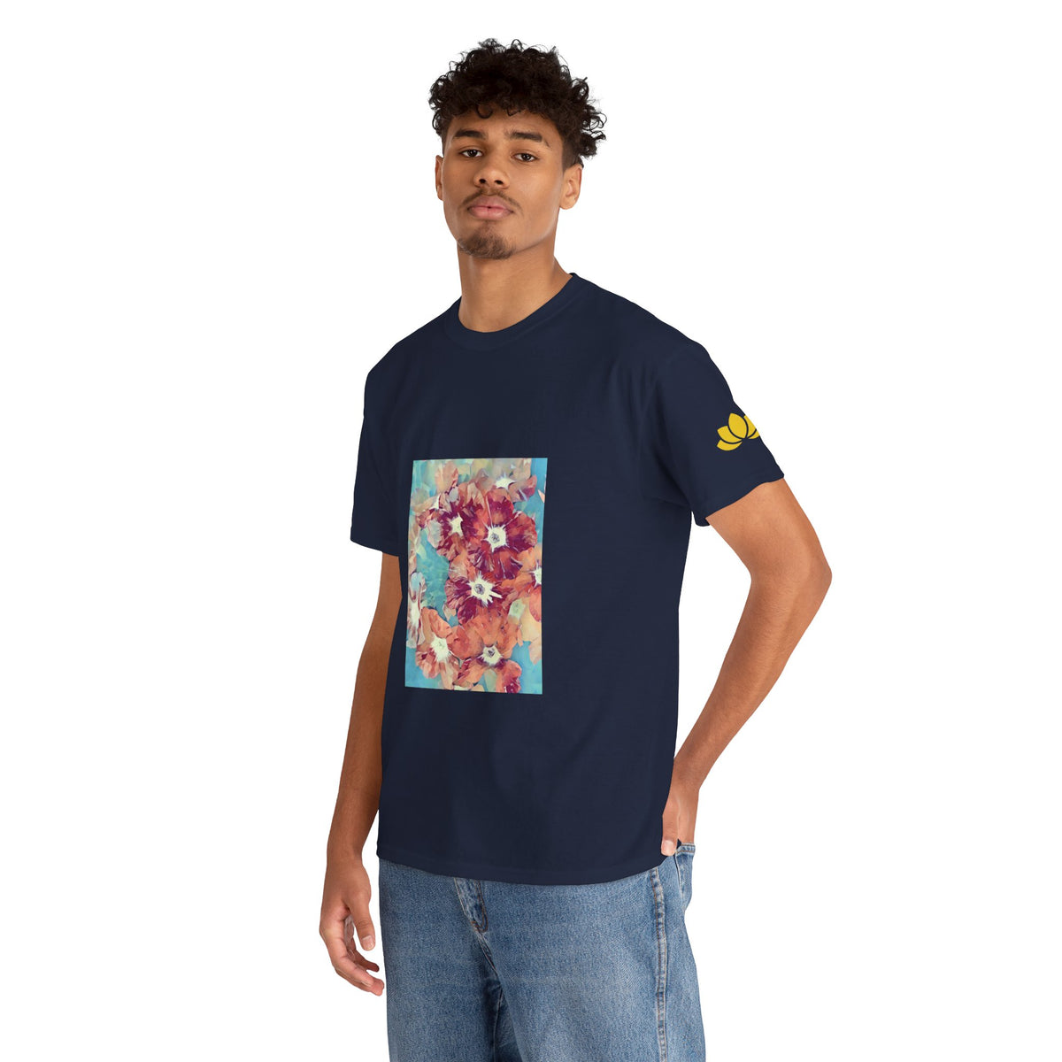 Unisex Heavy Cotton Tee - Poly Art - Flower of in sky blue and red