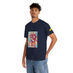 Unisex Heavy Cotton Tee - Poly Art - Flower of in sky blue and red