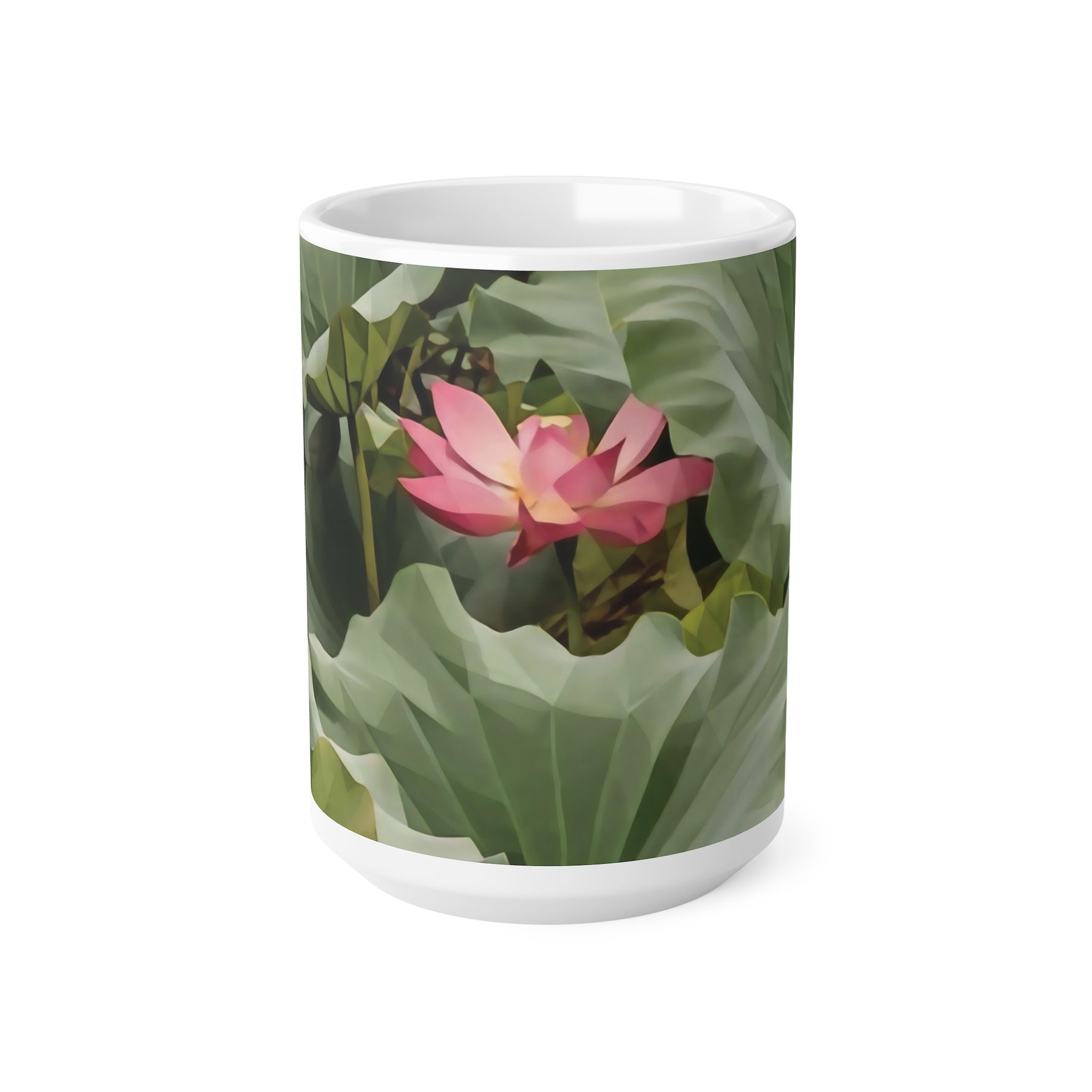 Ceramic White Cup 15oz - Poly Art - Flower of Lotus (Variant 2)