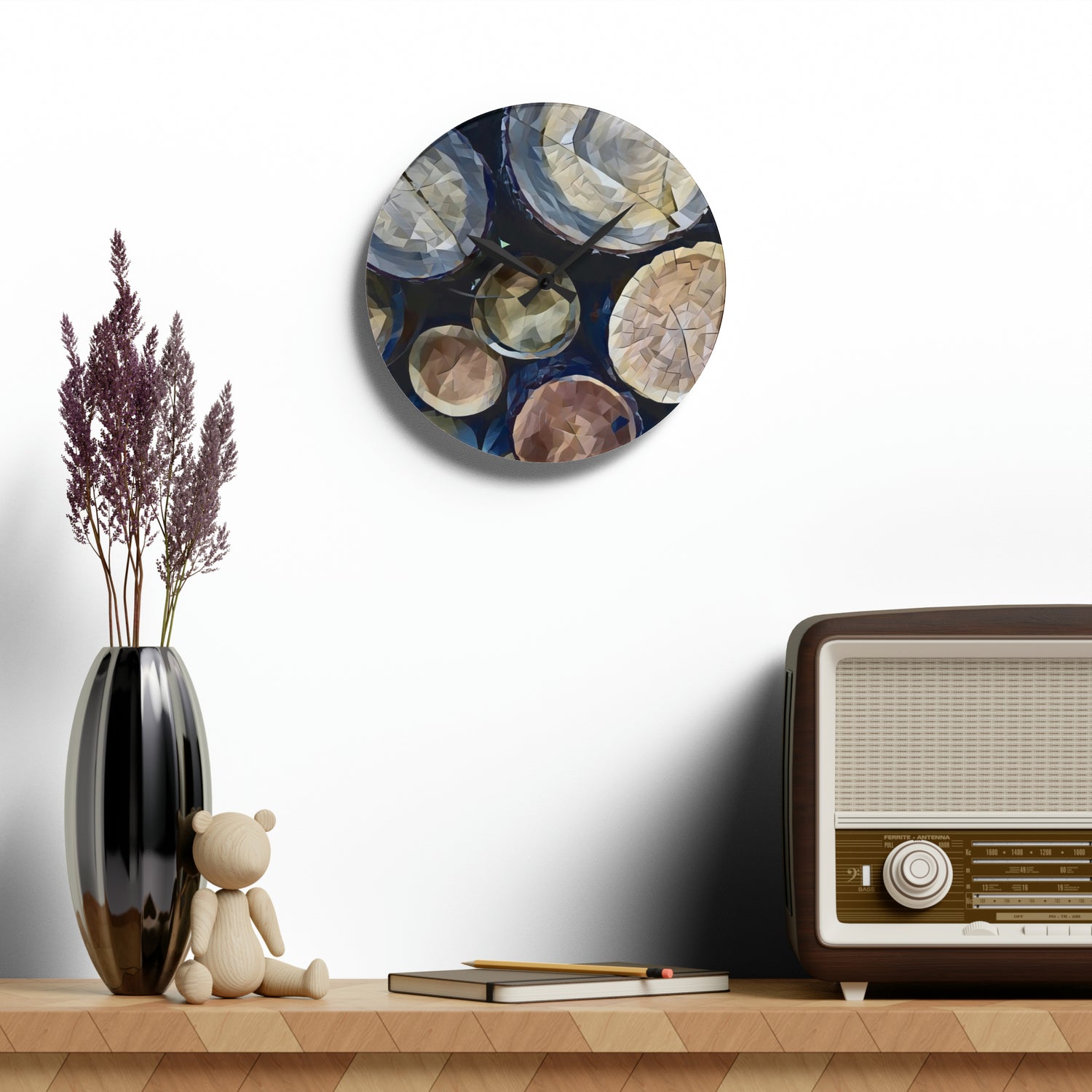 Acrylic Wall Clock - Poly Art - Wooden Trunks (Variant 2)