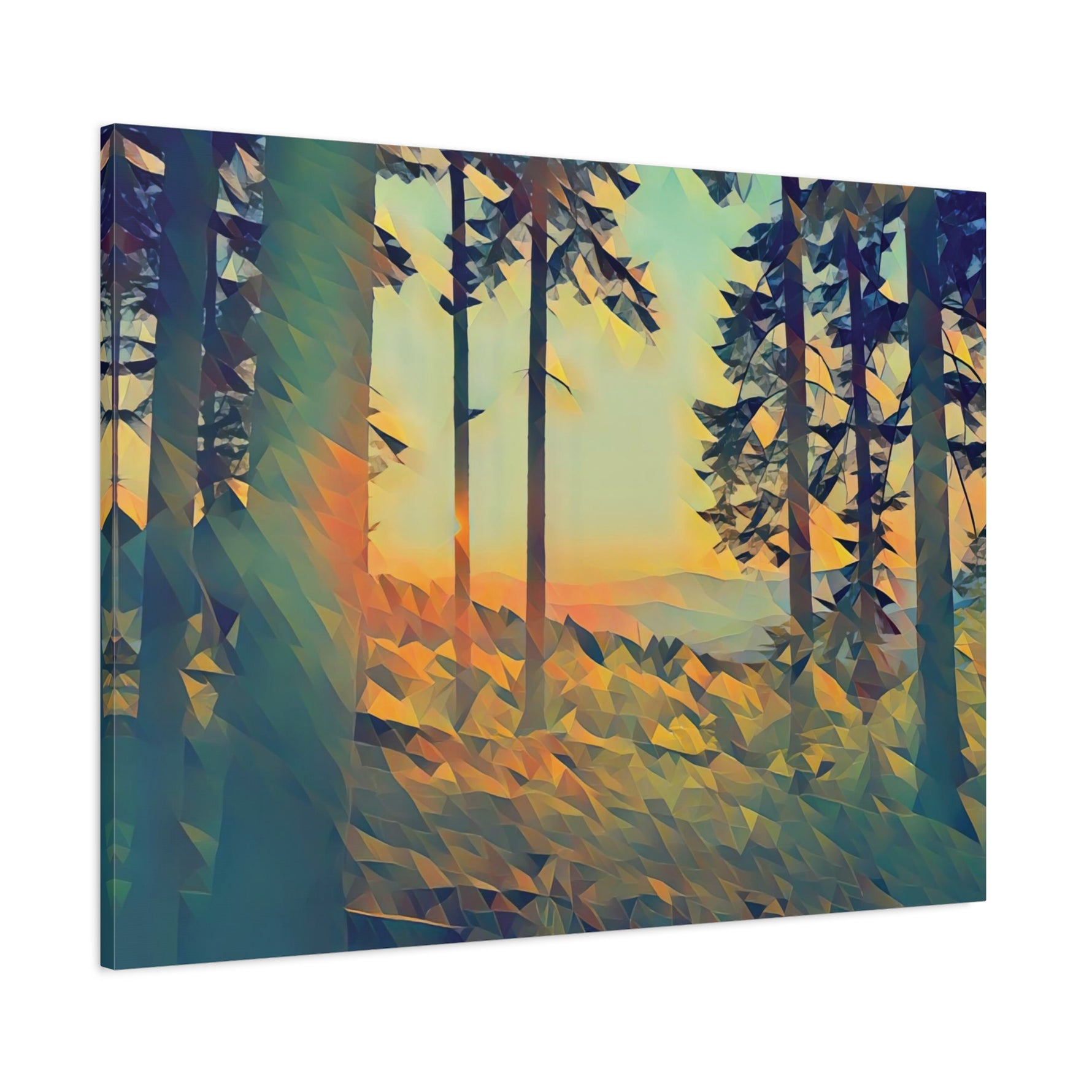 Stretched Matte Canvas - Poly Art - Forest Sunset (Variant 1)