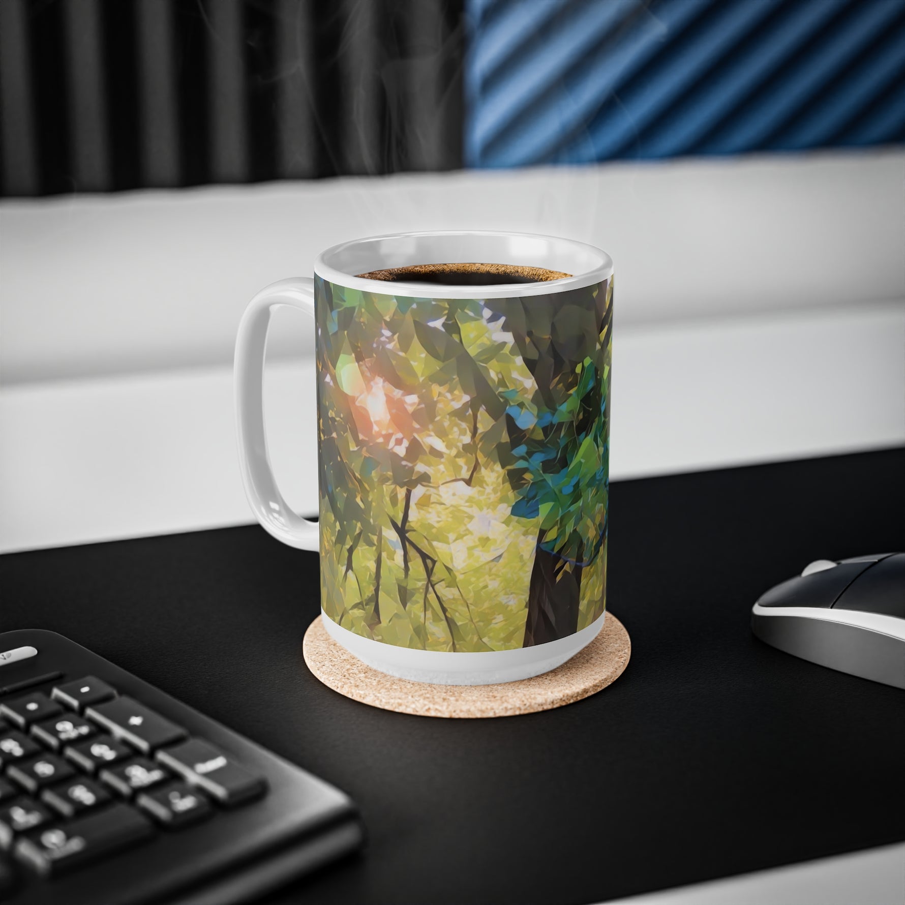 Ceramic White Cup 15oz - Poly Art - Tree Crown (Variant 2)
