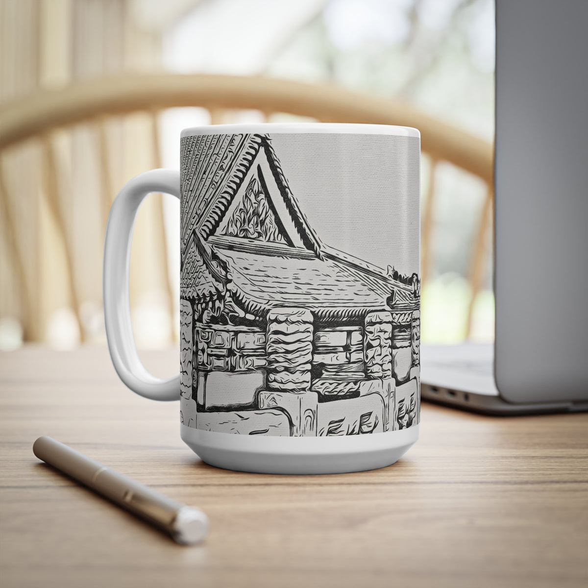 Ceramic White Cup 15oz - China's Beauty (B&W Variant)