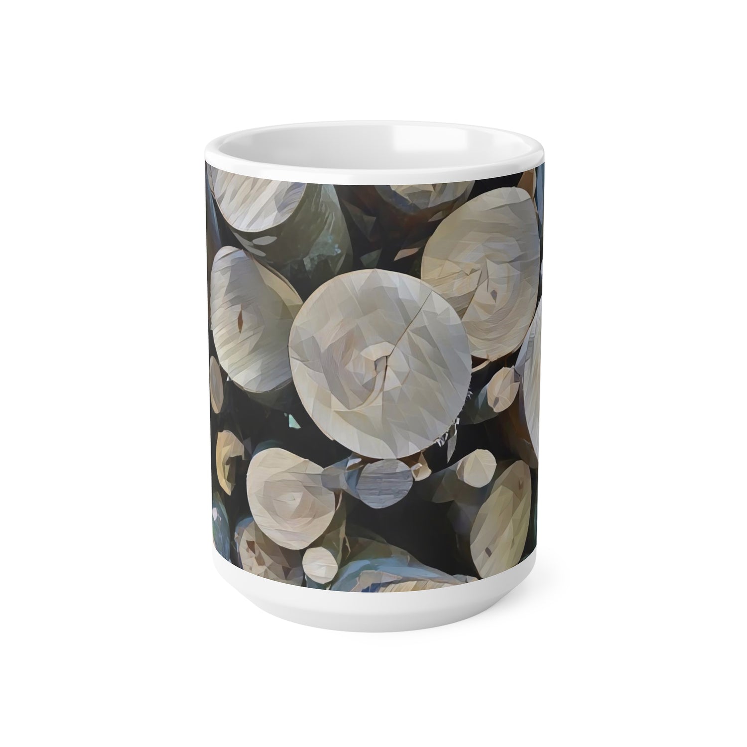 Ceramic White Cup 15oz - Poly Art - Wooden Trunks (Variant 2)