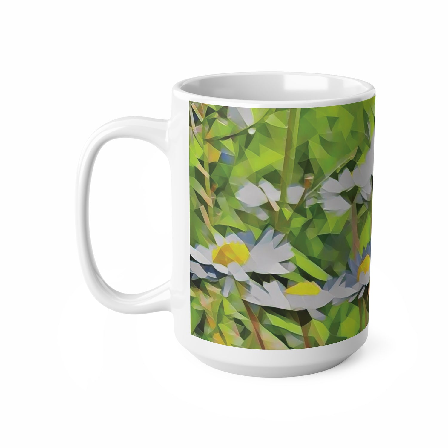 Ceramic White Cup 15oz - Poly Art - Flower of Daisies (Variant 1)