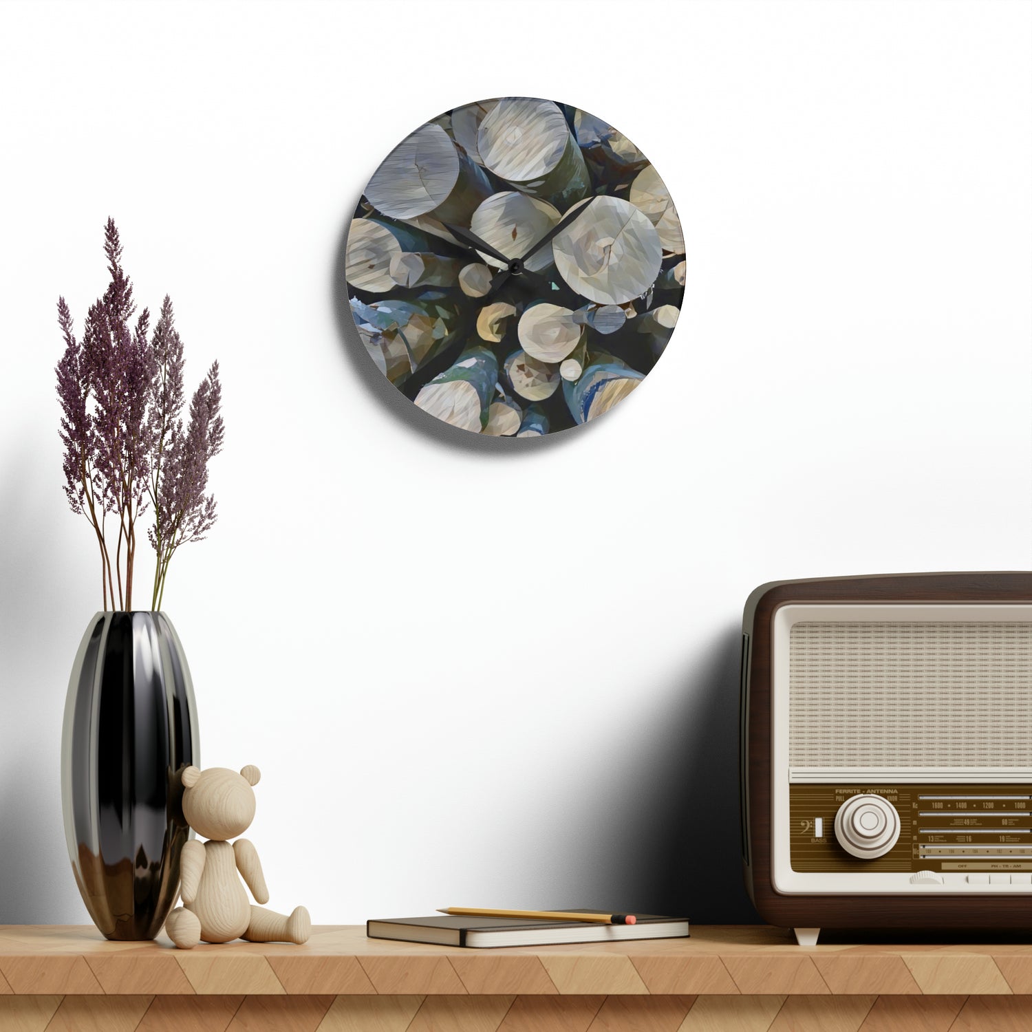 Acrylic Wall Clock - Poly Art - Wooden Trunks (Variant 4)