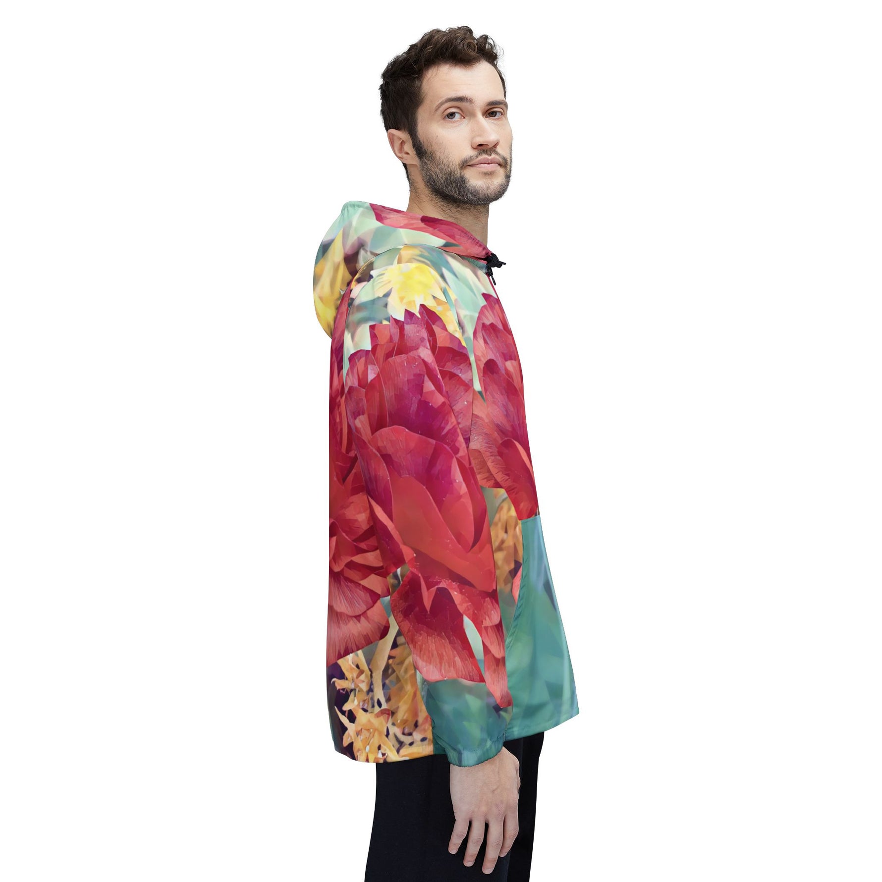 Windbreaker Jacket - Poly Art - Flower of Dahlia in Red (Variant 1)