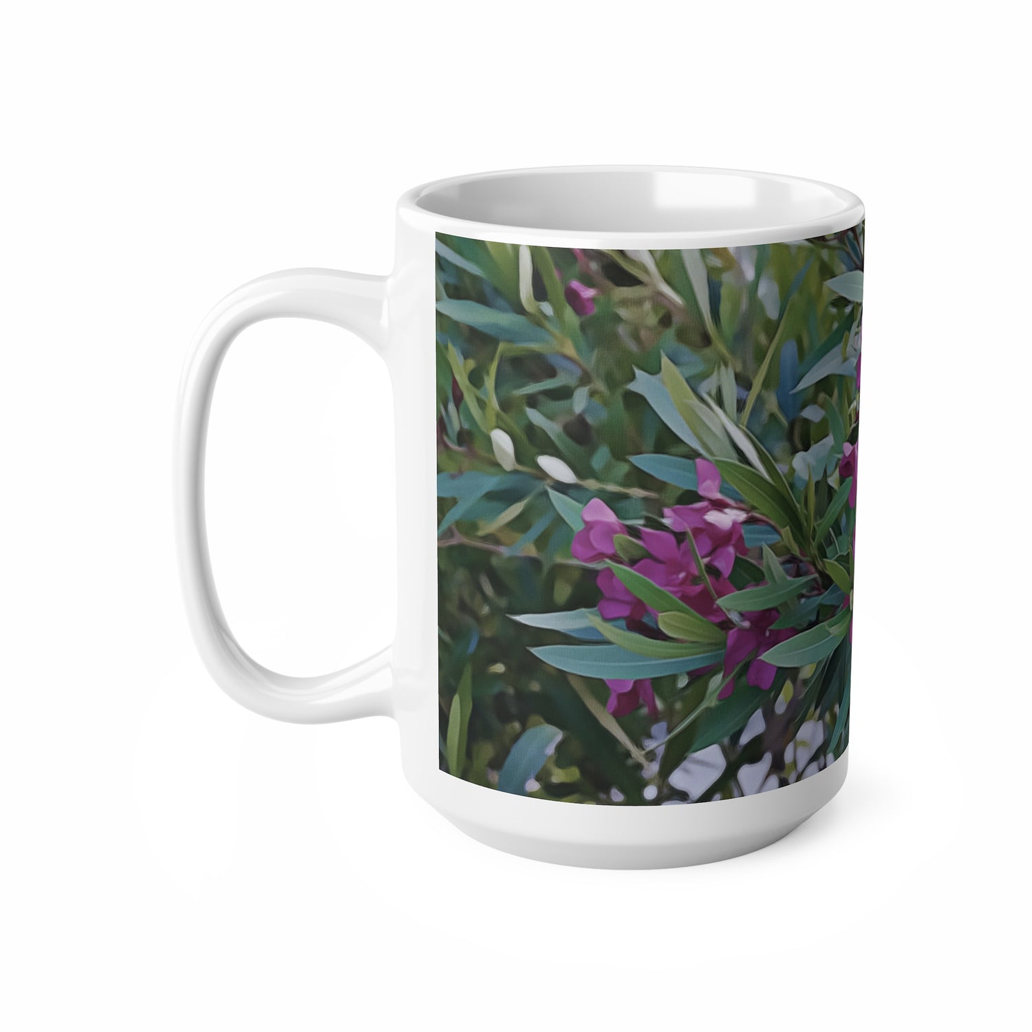 Ceramic White Cup 15oz - Flower of Oleander