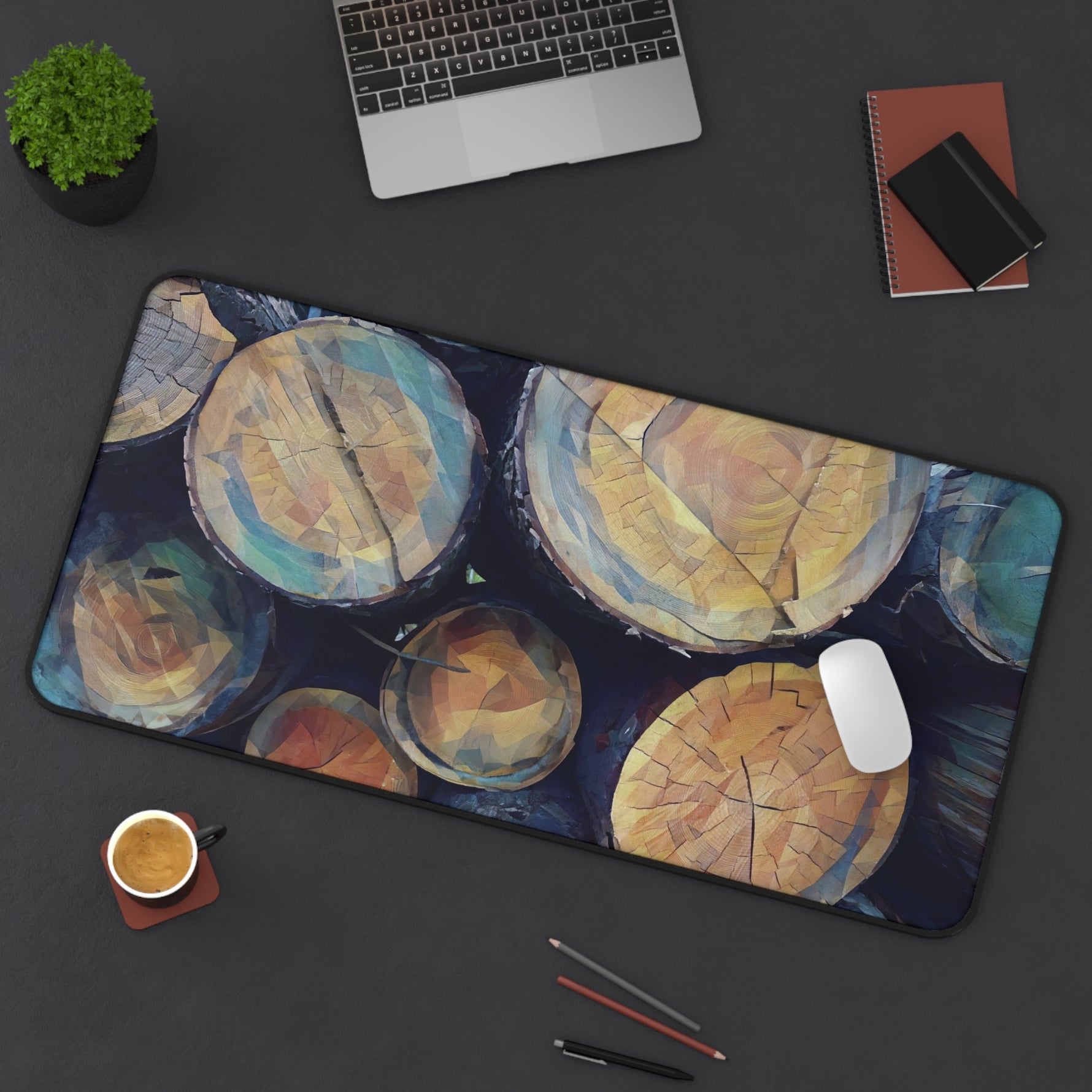 Desk Mat - Poly Art - Wooden Trunks (Variant 3)