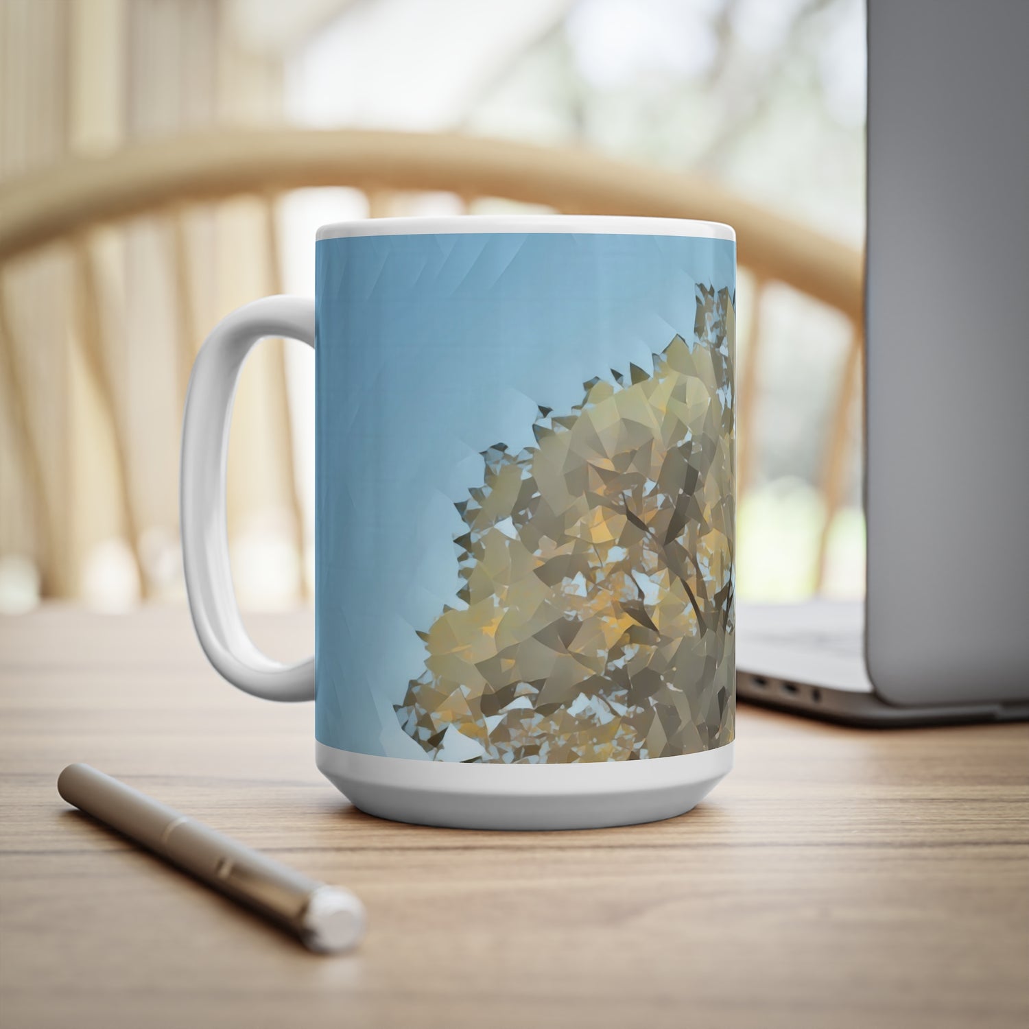 Ceramic White Cup 15oz - Poly Art - Tree Crown (Variant 1)
