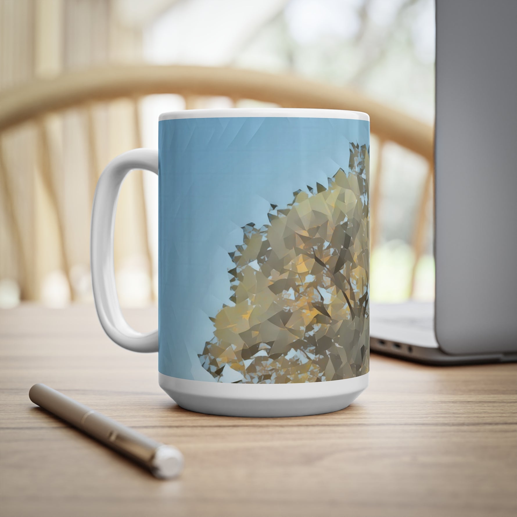 Ceramic White Cup 15oz - Poly Art - Tree Crown (Variant 1)