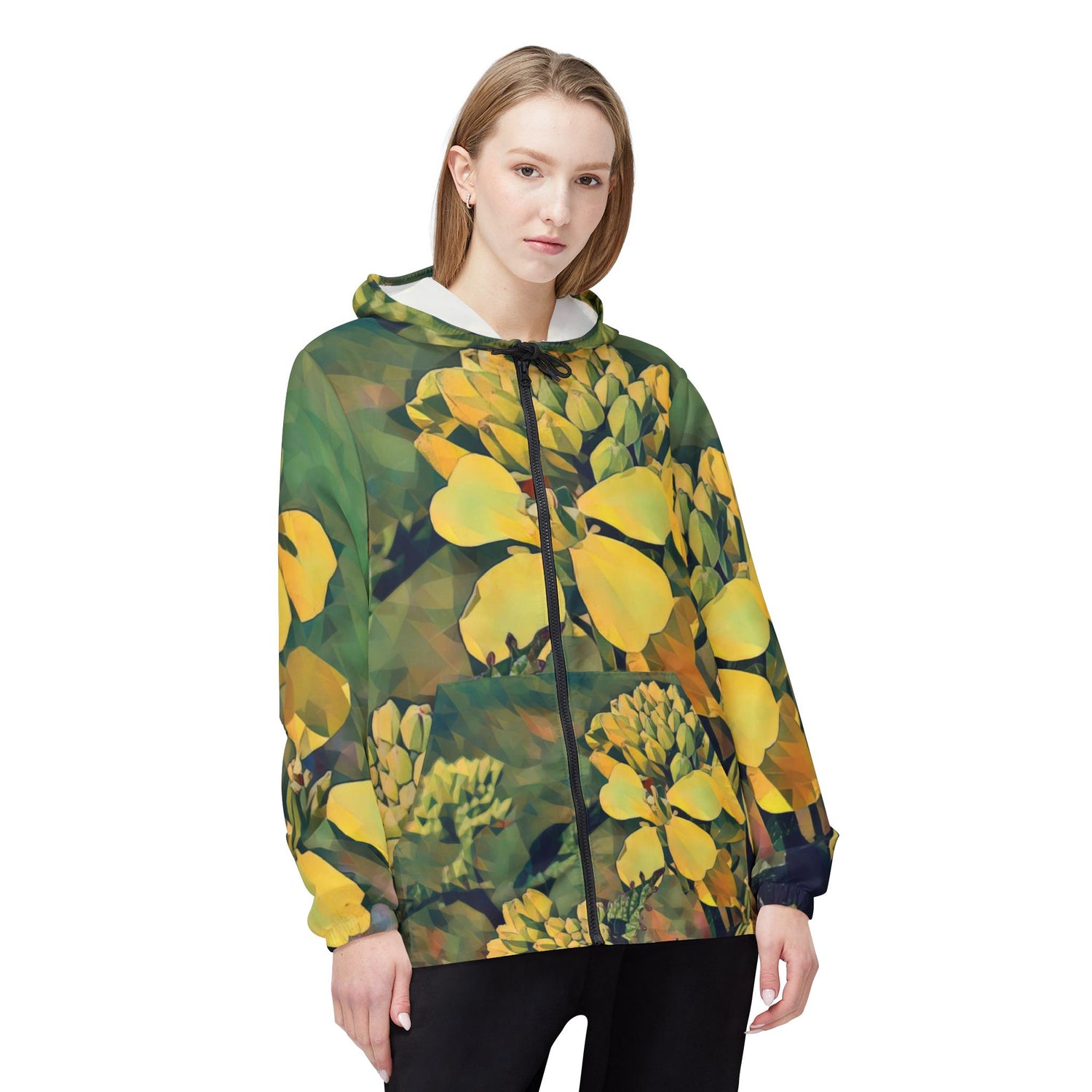 Windbreaker Jacket - Poly Art - Flower, Yellow Petals