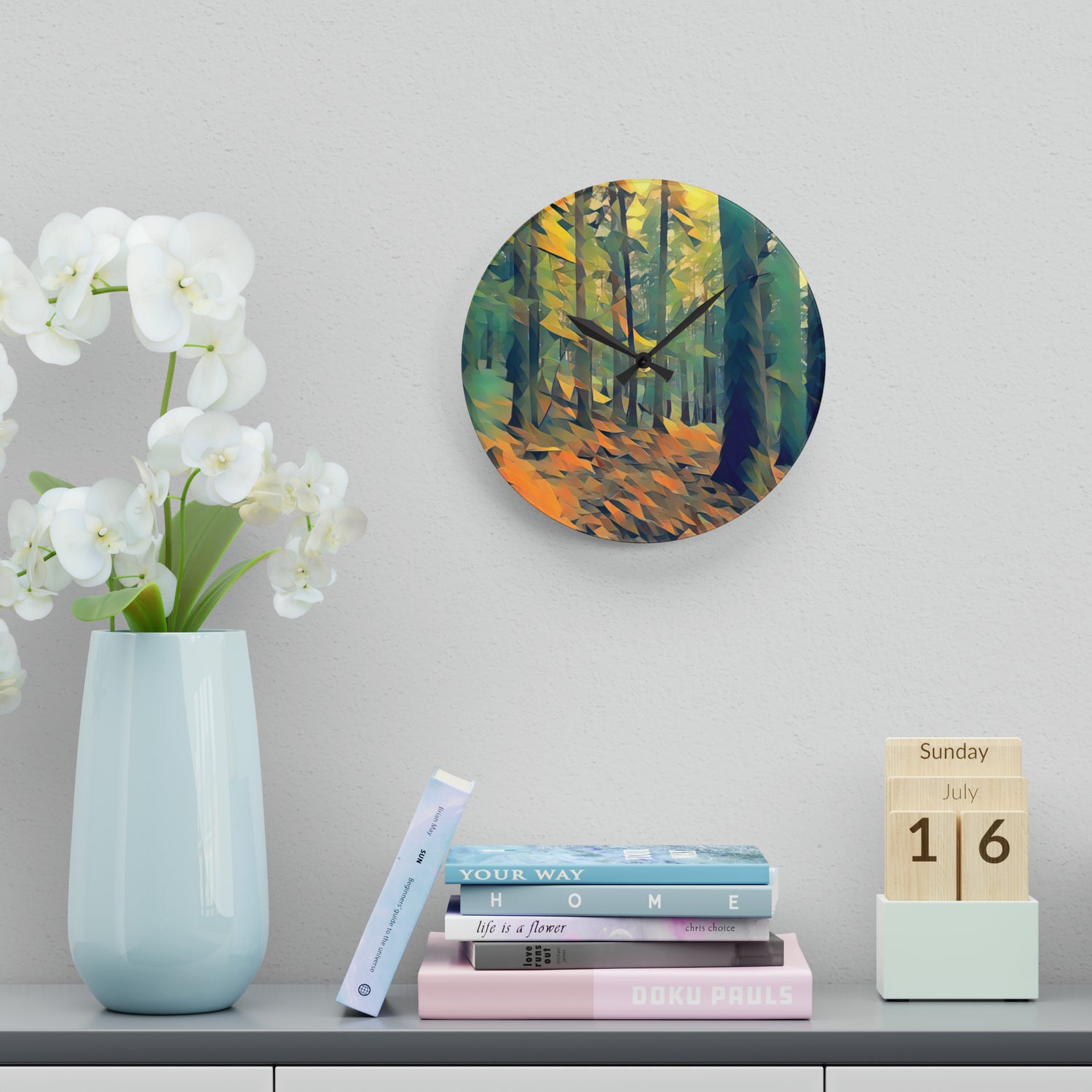 Acrylic Wall Clock - Poly Art - Forest, a Path (Variant 2)