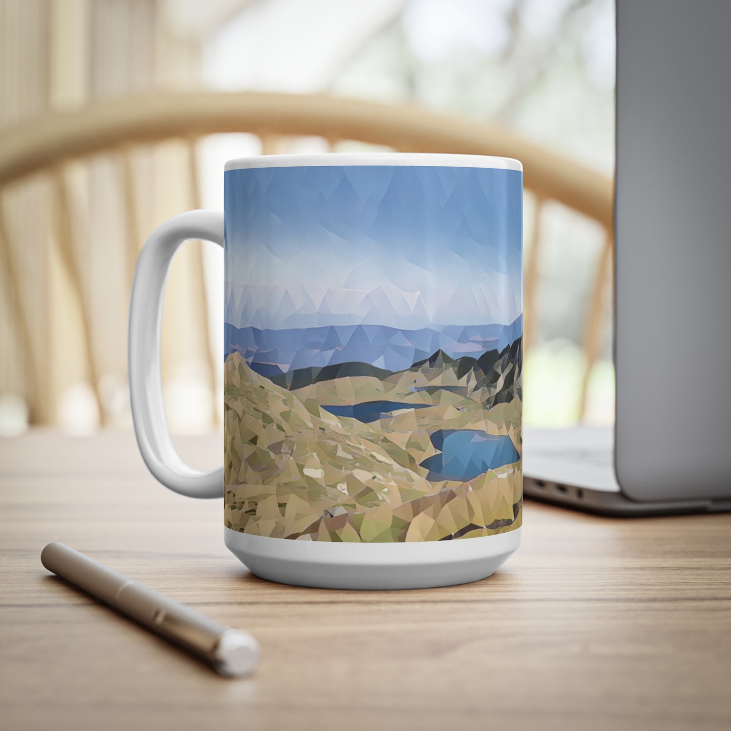 Ceramic White Cup 15oz - Poly Art - Rila Lakes, Bulgaria