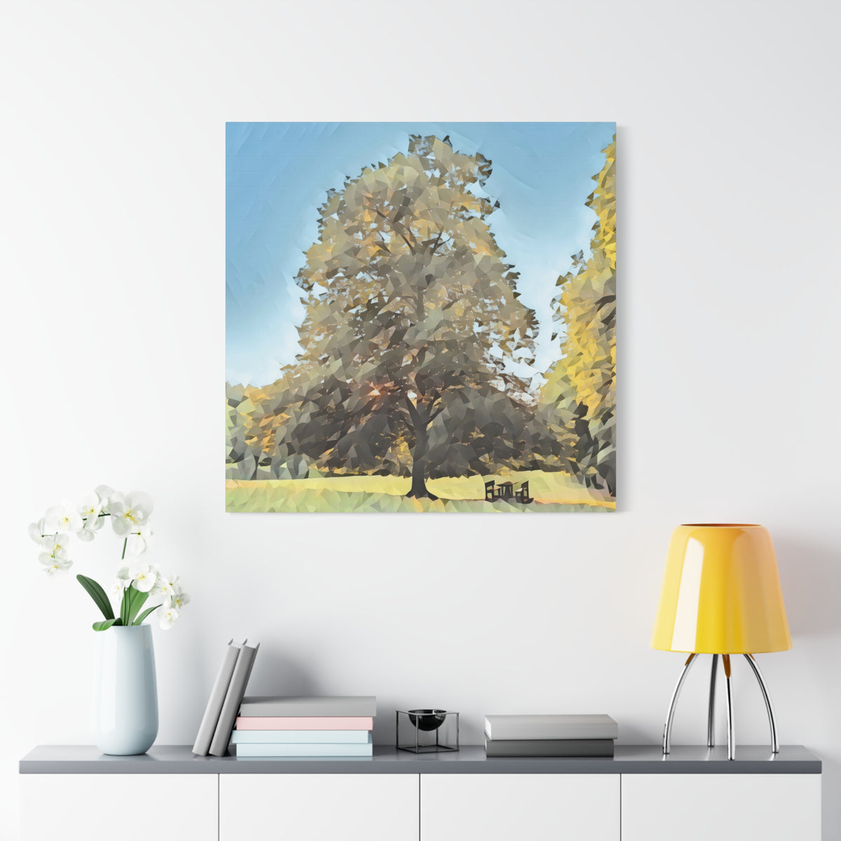 Stretched Matte Canvas - Poly Art - Tree in a lawn (Variant 1)