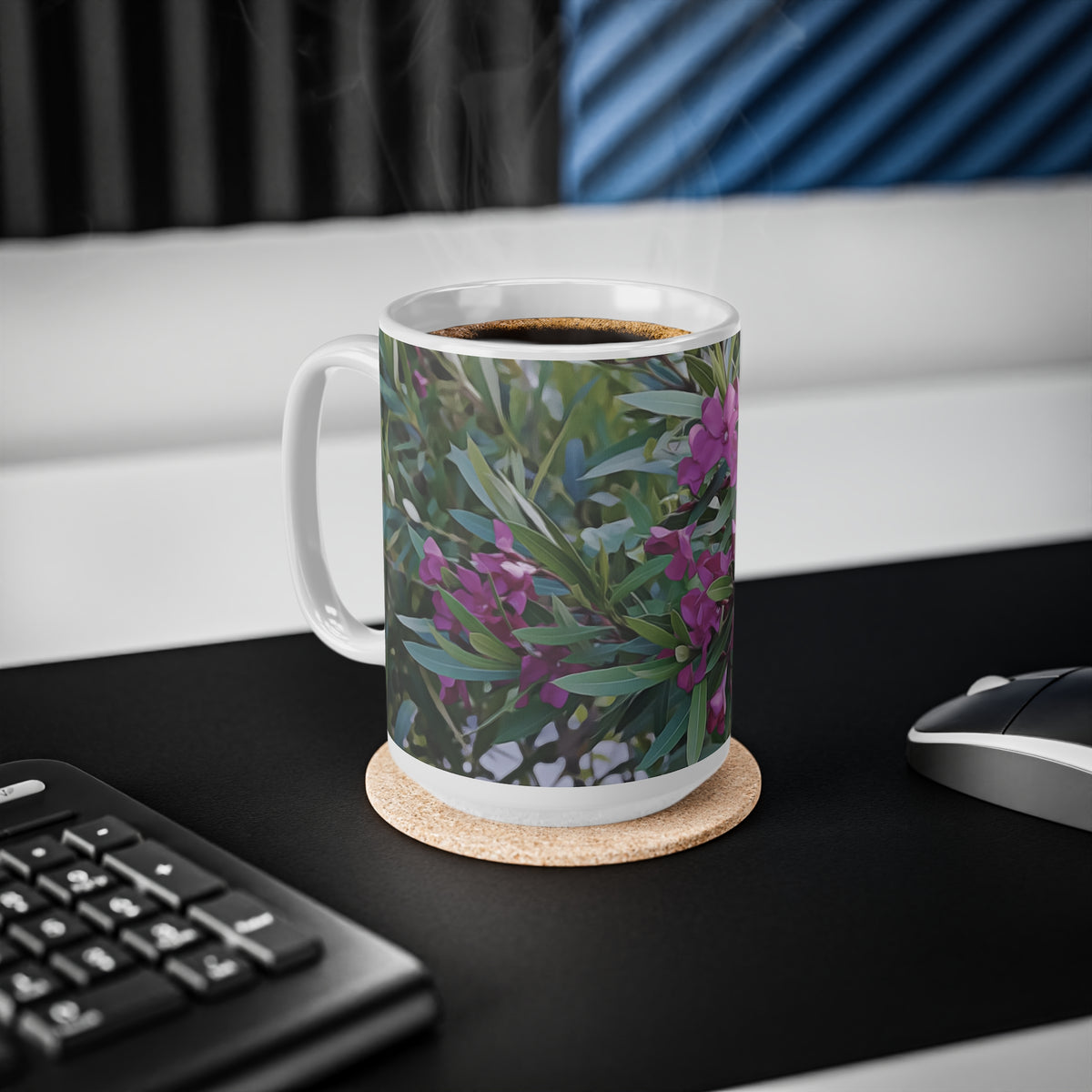 Ceramic White Cup 15oz - Flower of Oleander