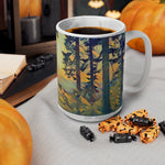 Ceramic White Cup 15oz - Poly Art - Forest Sunset (Variant 1)