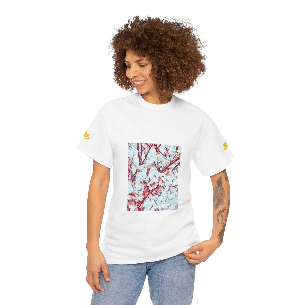 Unisex Heavy Cotton Tee - Poly Art - Apple's Tree Flower (Variant 4)