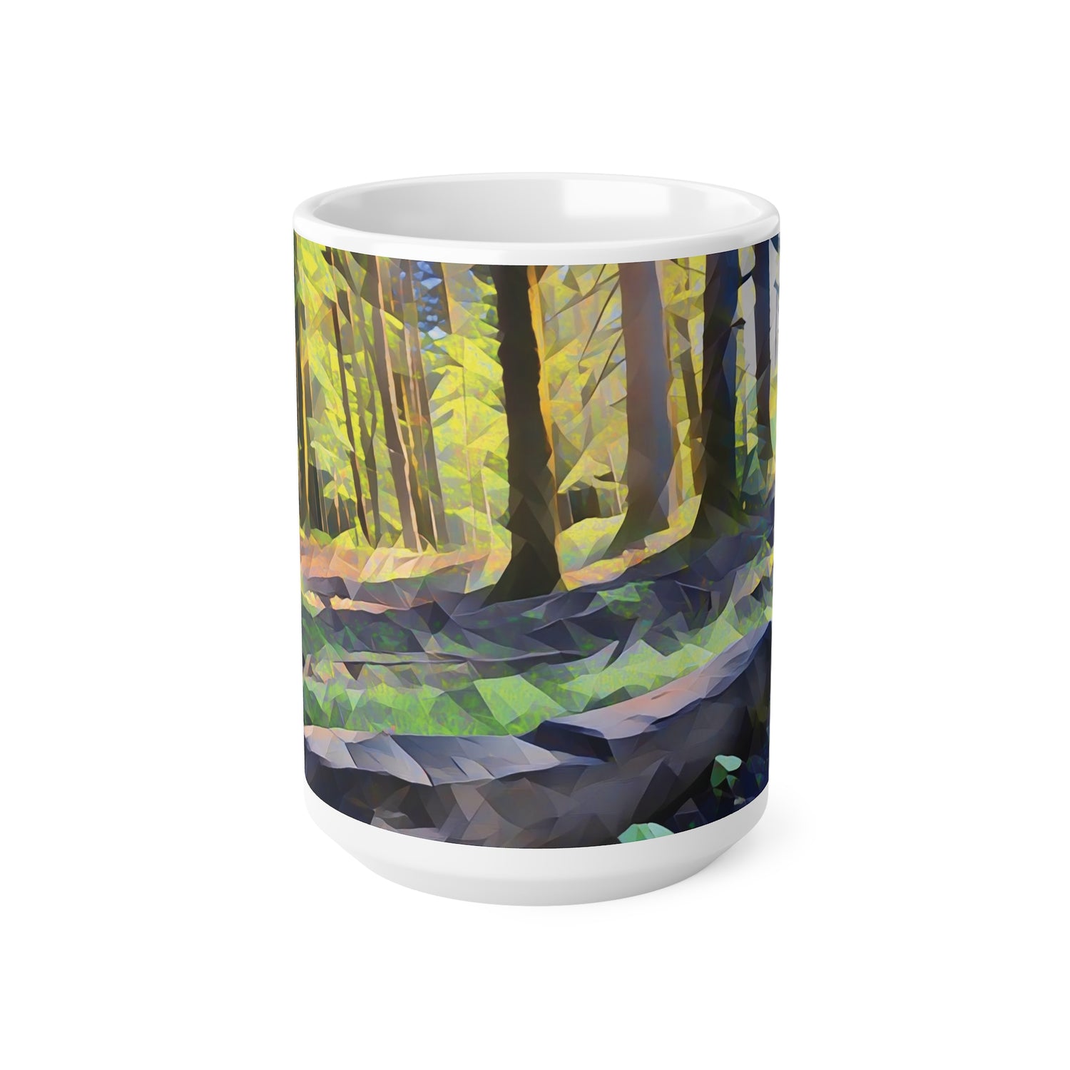 Ceramic White Cup 15oz - Poly Art - Forest (Variant 05)