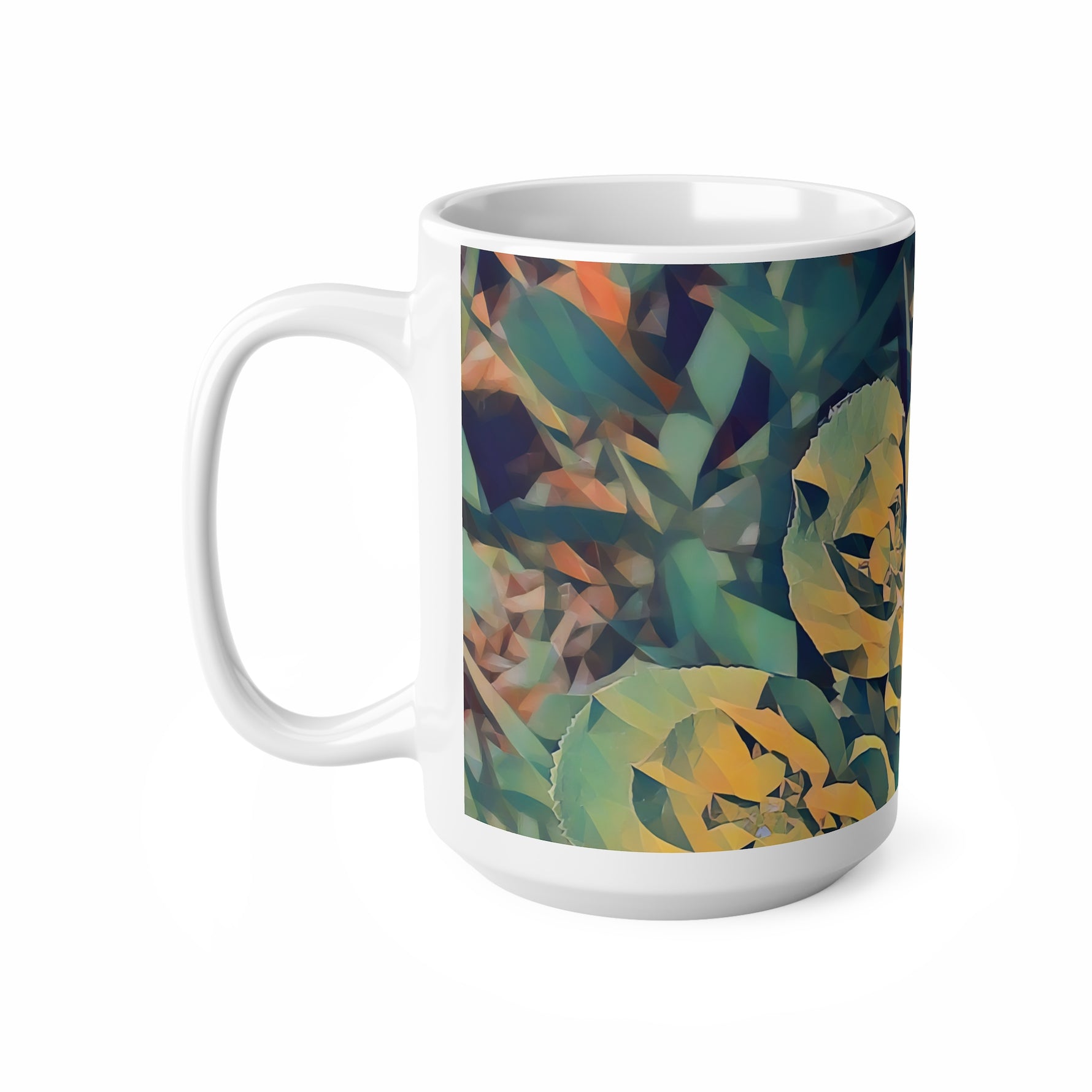 Ceramic White Cup 15oz - Poly Art - Flower of Euphorbia Helioscopia
