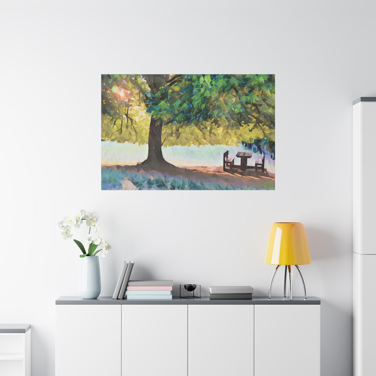 Stretched Matte Canvas - Poly Art - Tree in a lawn (Variant 2)