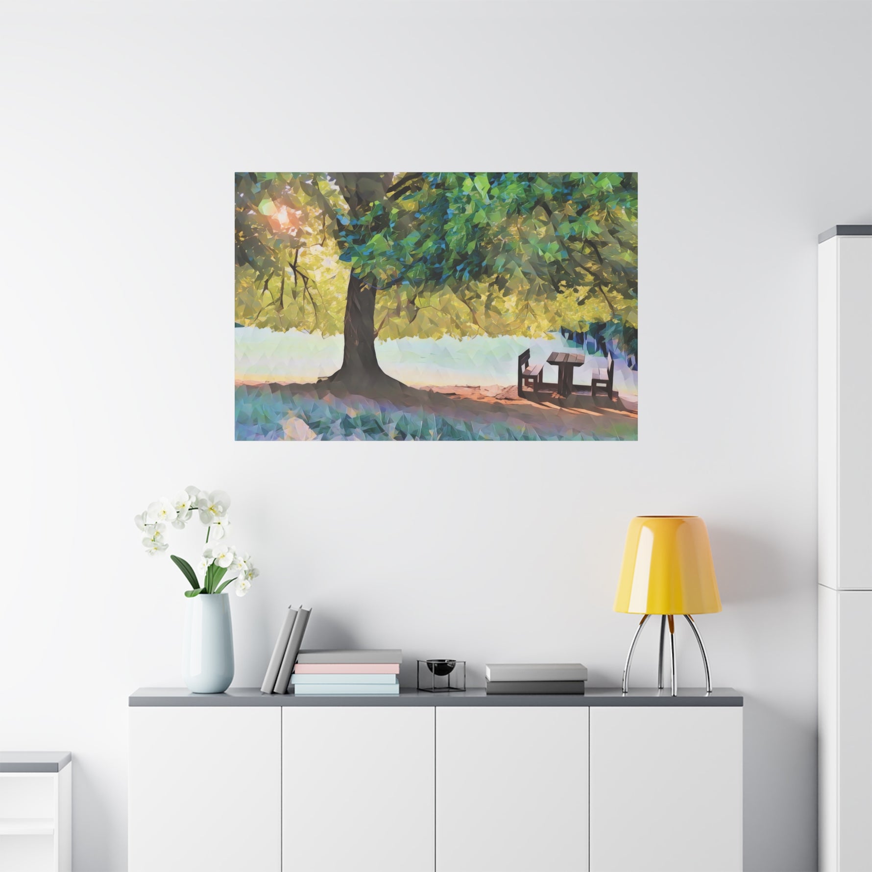 Stretched Matte Canvas - Poly Art - Tree in a lawn (Variant 2)
