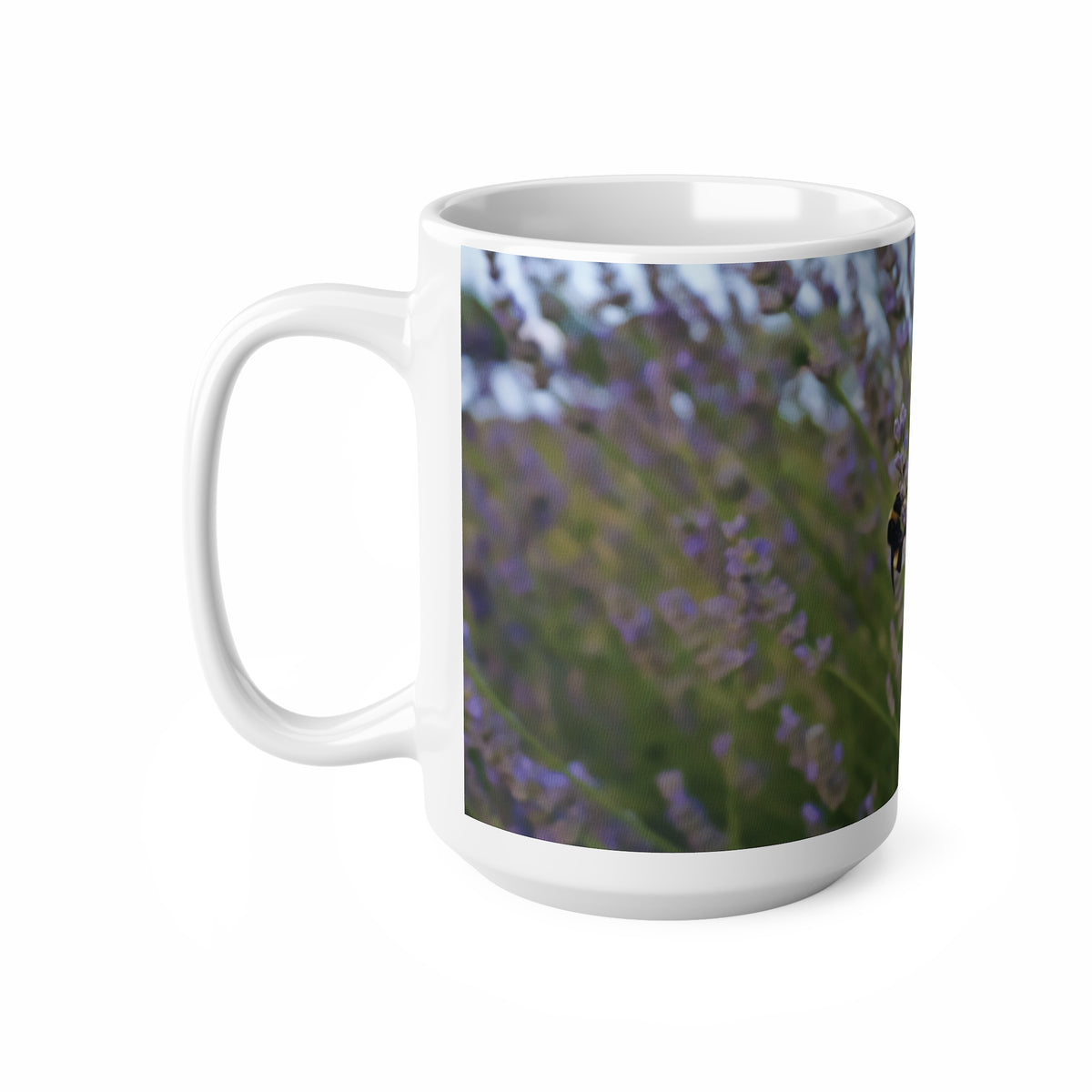 Ceramic White Cup 15oz - Flower of Lavender with bombus insect (Variant 2)