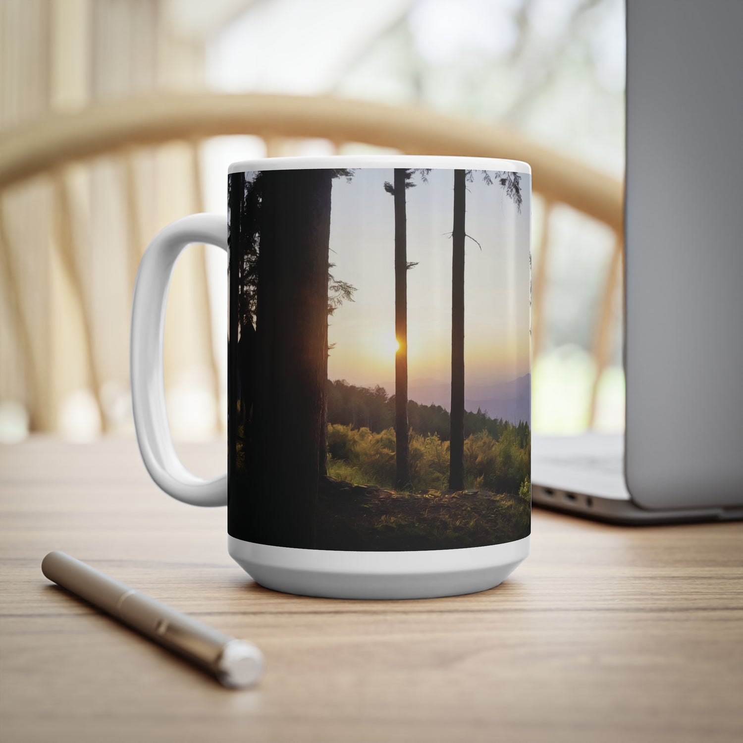 Ceramic White Cup 15oz - Forest Sunset