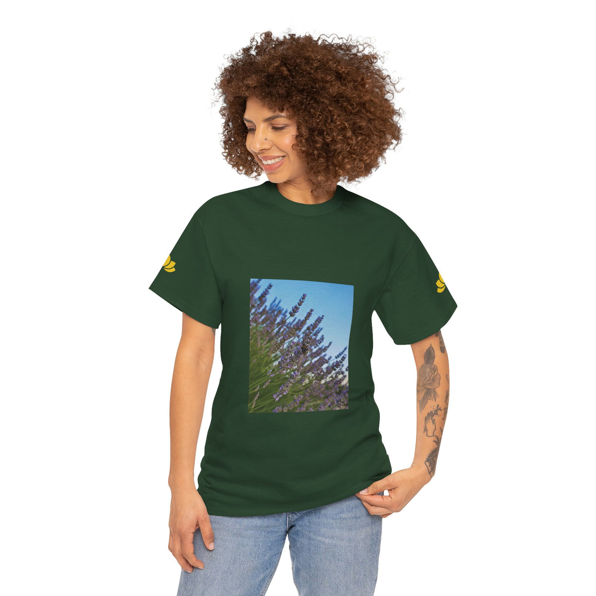 Unisex Heavy Cotton Tee - Flower of Lavender with Bombus