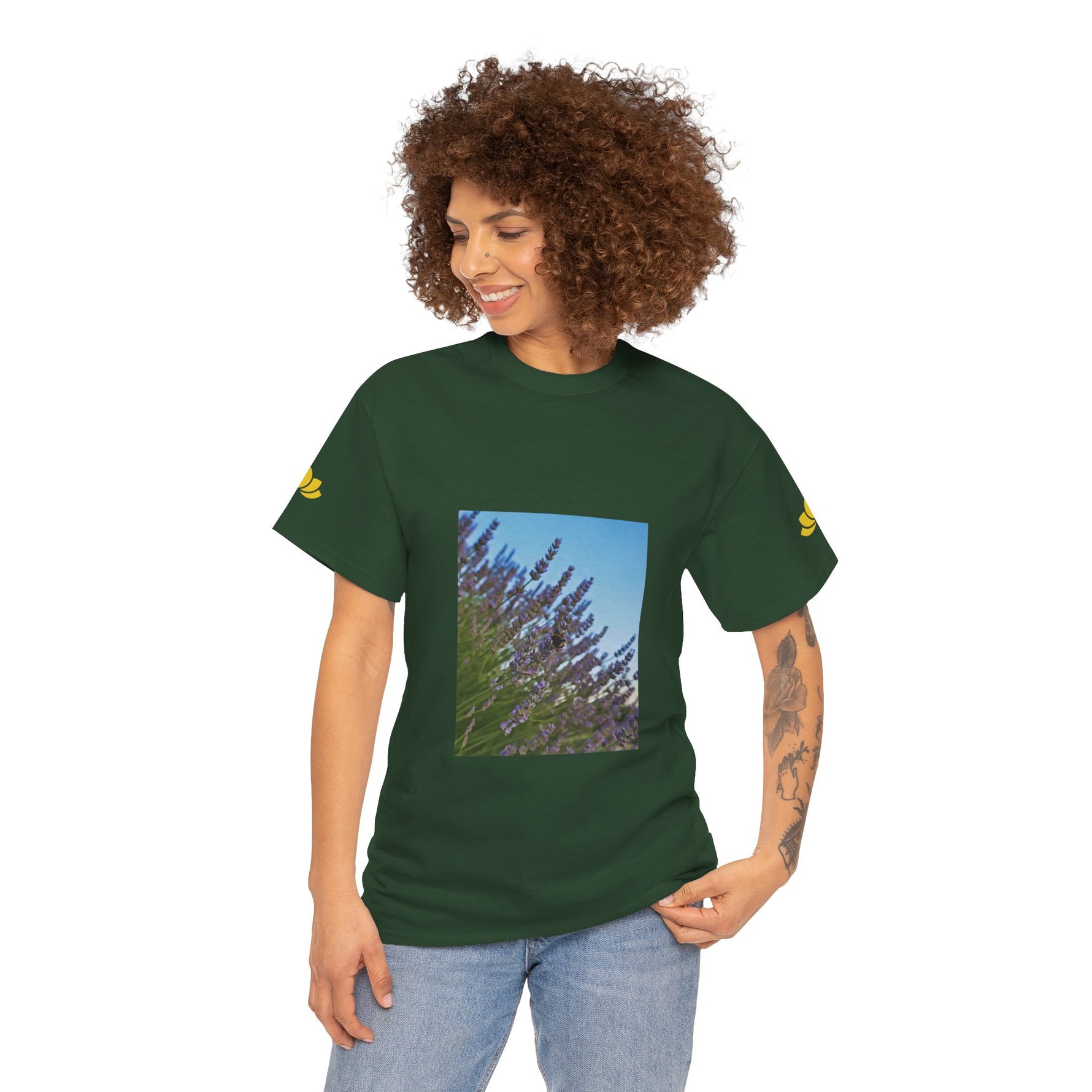 Unisex Heavy Cotton Tee - Flower of Lavender with Bombus