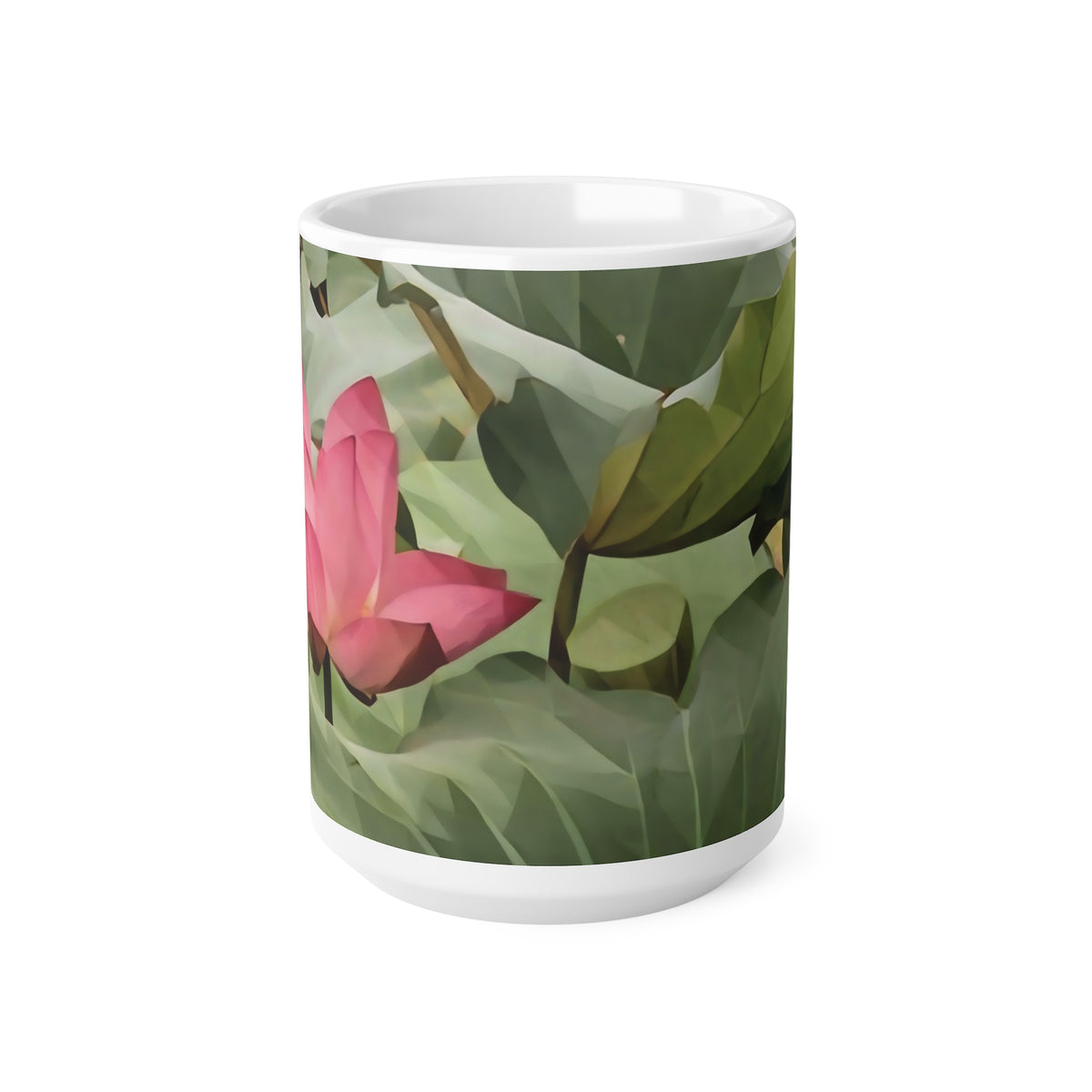 Ceramic White Cup 15oz - Poly Art - Flower of Lotus (Variant 1)
