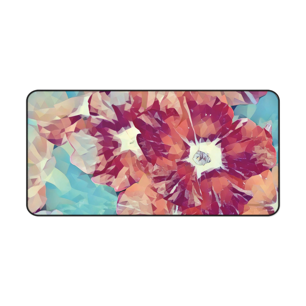 Desk Mat - Poly Art - Flowers, light blue and red colors (Variant 1)