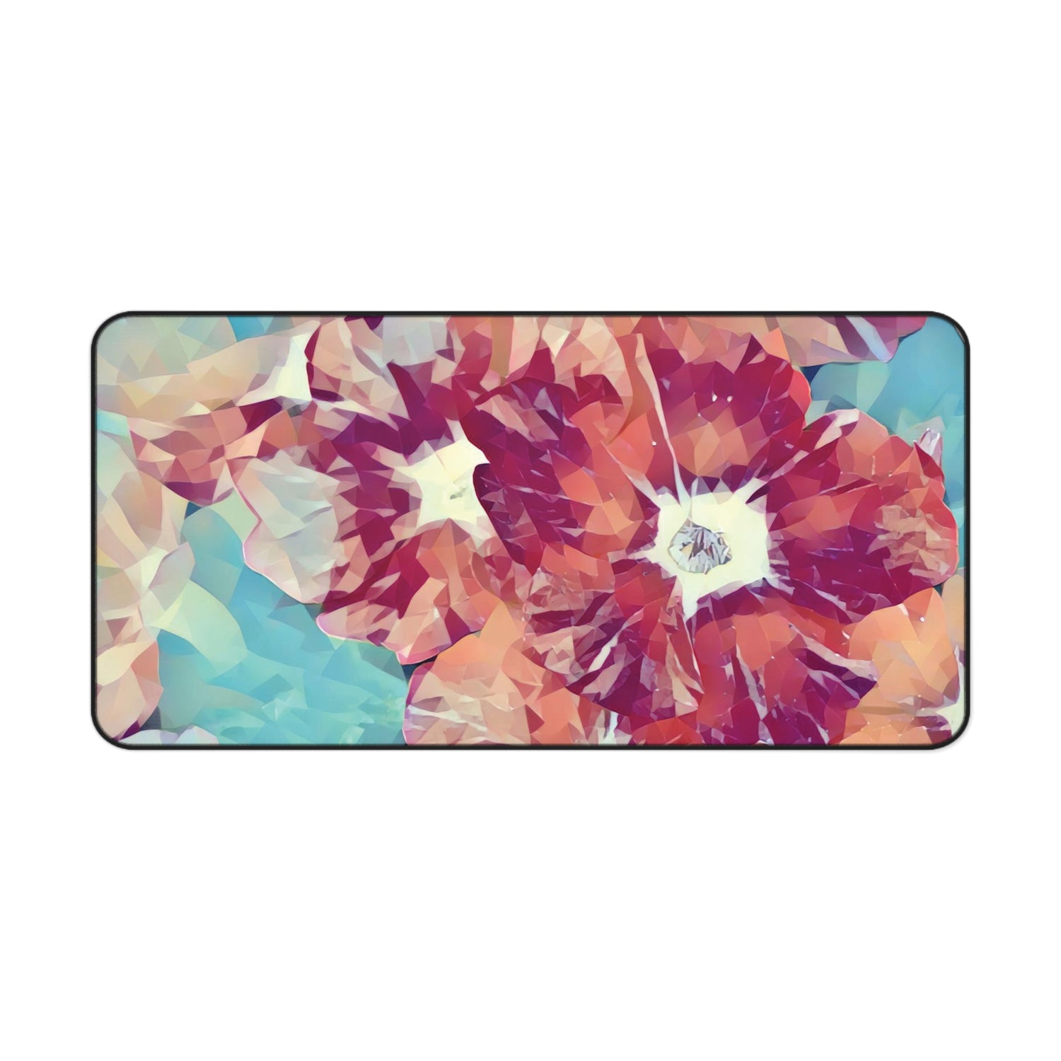 Desk Mat - Poly Art - Flowers, light blue and red colors (Variant 1)